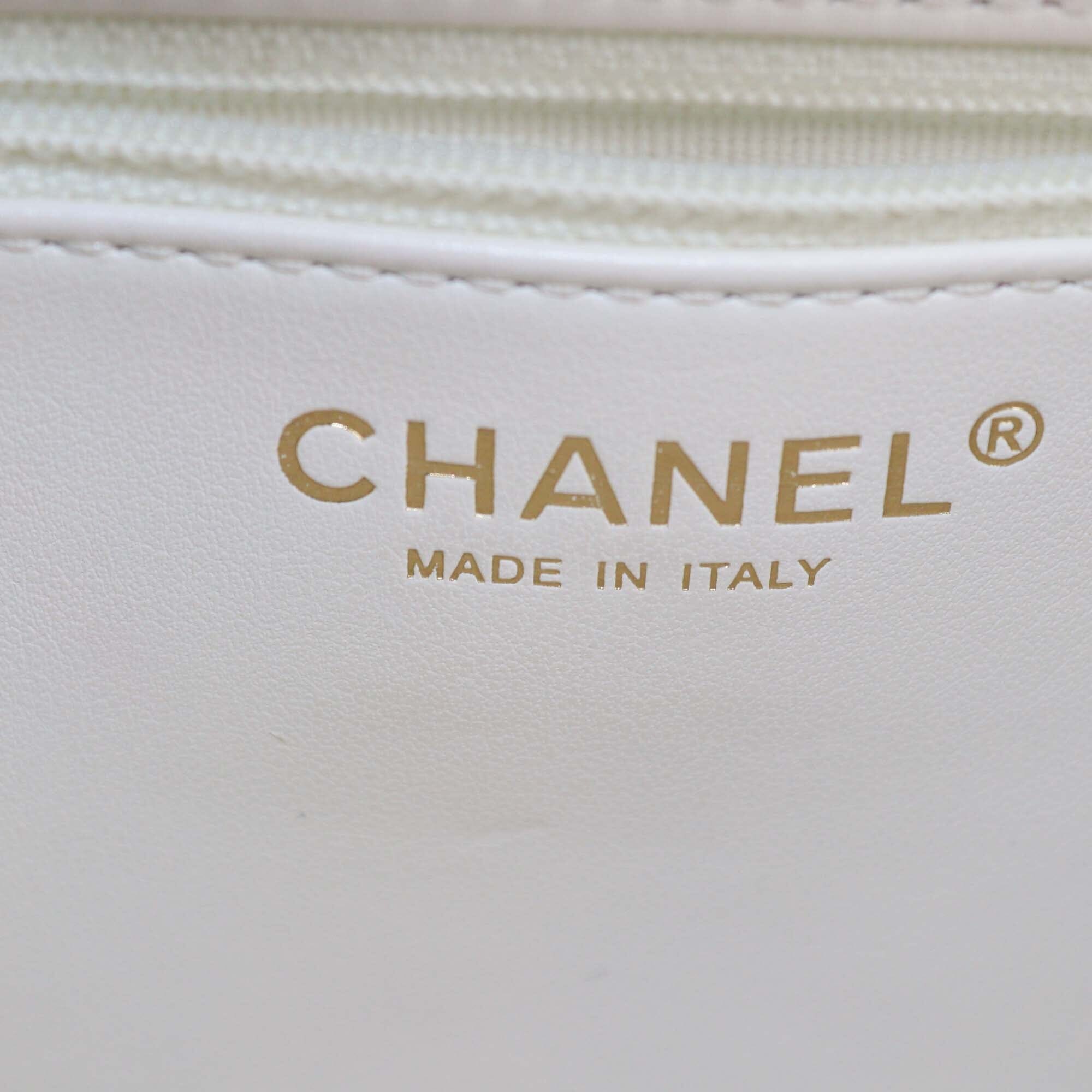 Chanel White Leather Quilted Mini Kelly Top Handle Bag Womens Chanel 