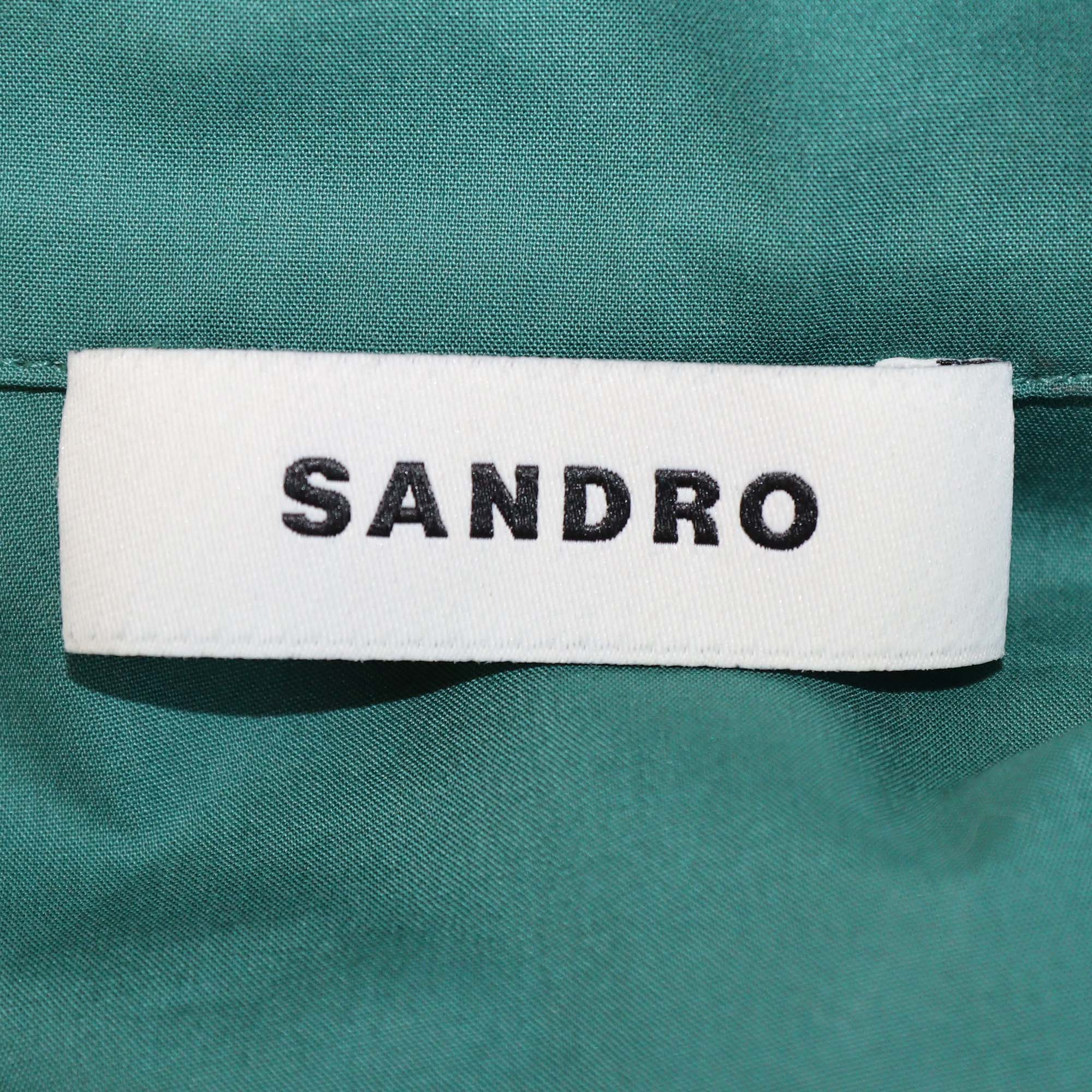 Sandro Green Cotton Argentine Rhinestone Embellished Button Up Long Sleeve Shirt