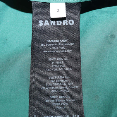 Sandro Green Cotton Argentine Rhinestone Embellished Button Up Long Sleeve Shirt