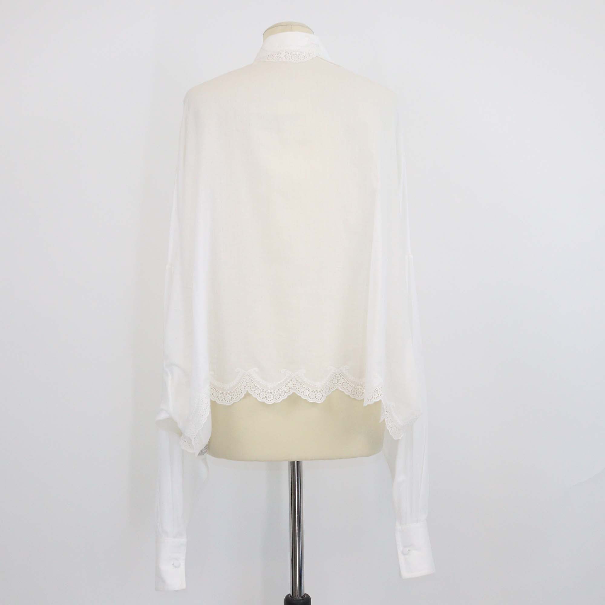 Ermanno Scervino White Cotton Embroidered Lace Cropped Long Sleeve Shirt