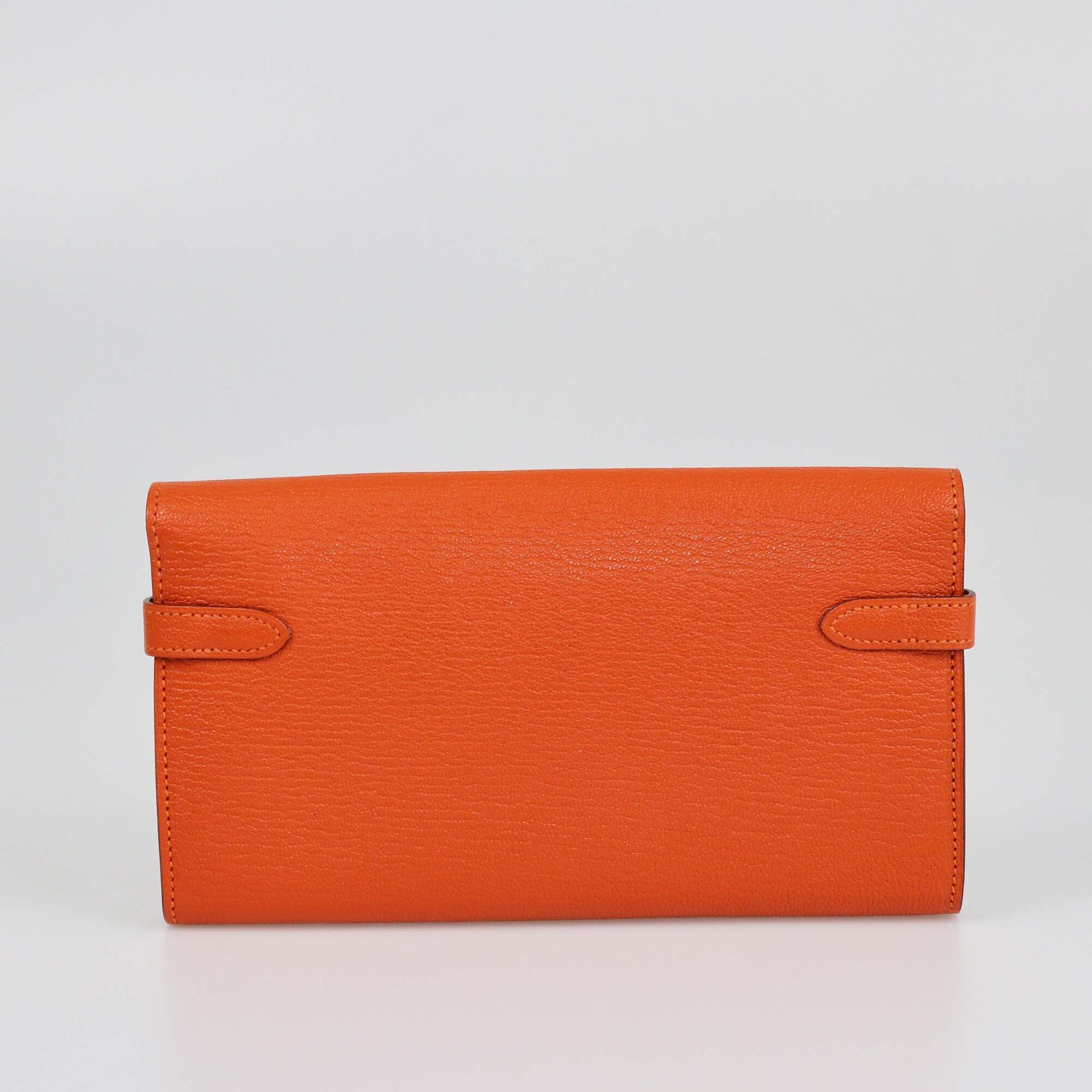 Hermes Orange Chevre Mysore Kelly Long Wallet Womens Hermes 