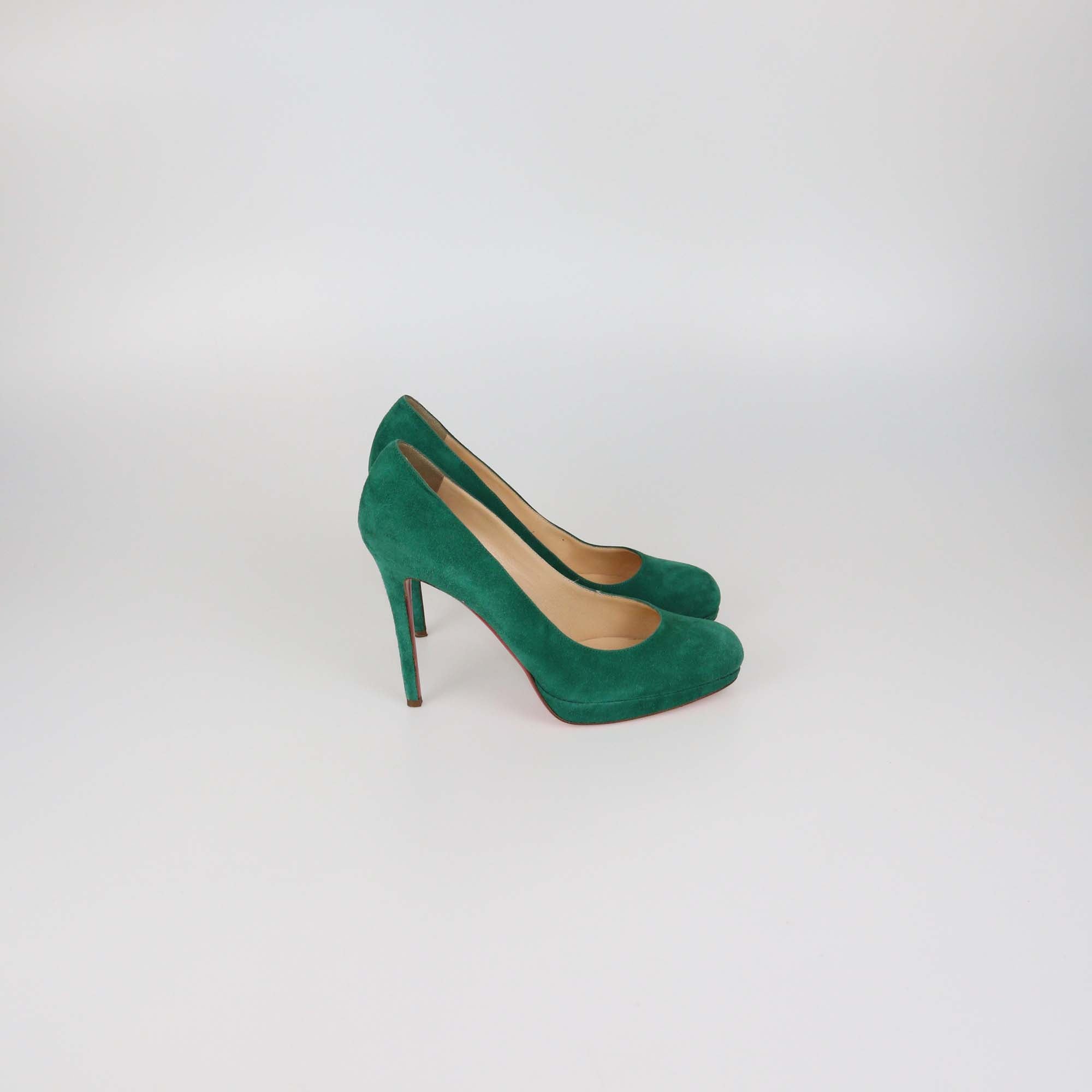 Christian Louboutin Green Suede New Simple Platform Pumps