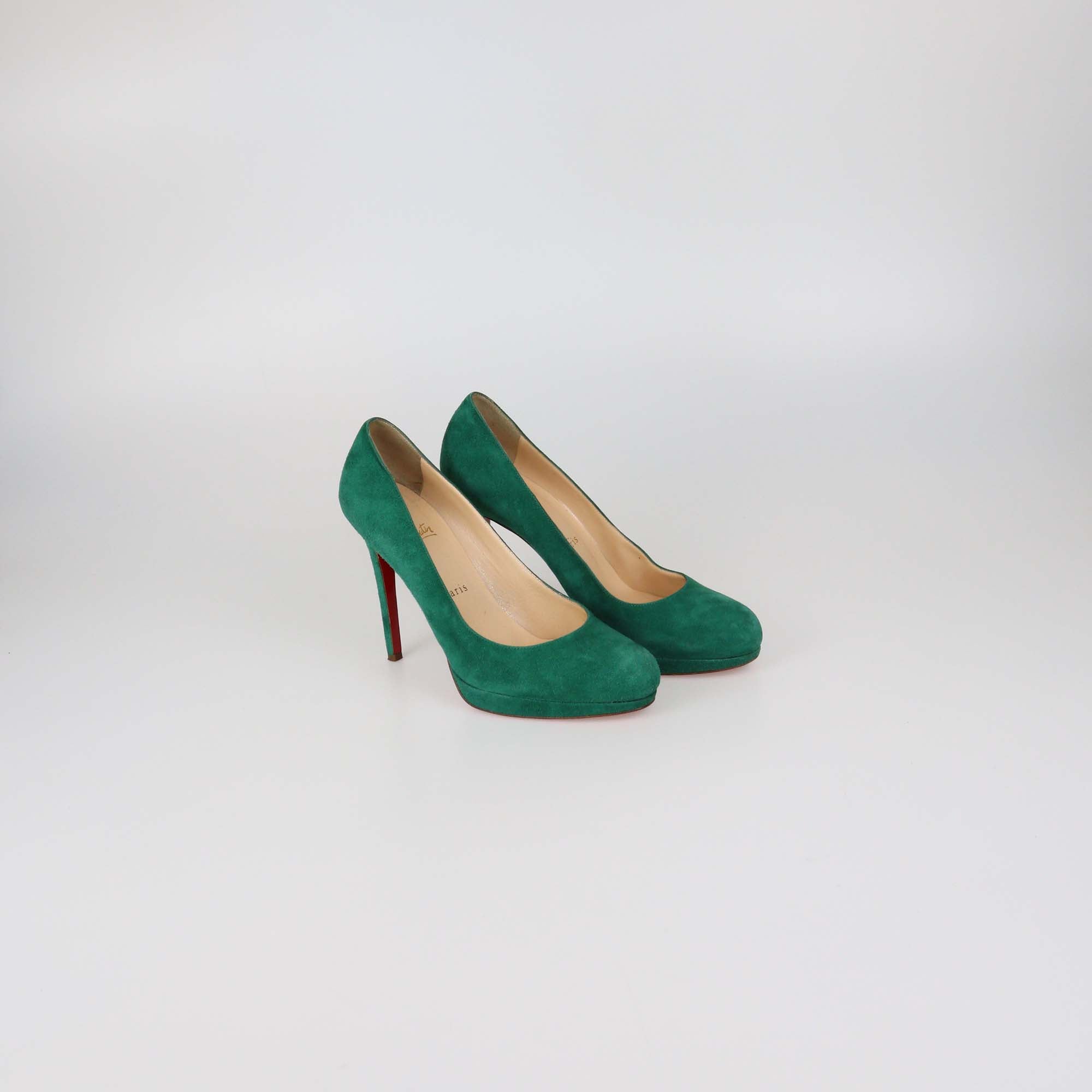 Christian Louboutin Green Suede New Simple Platform Pumps