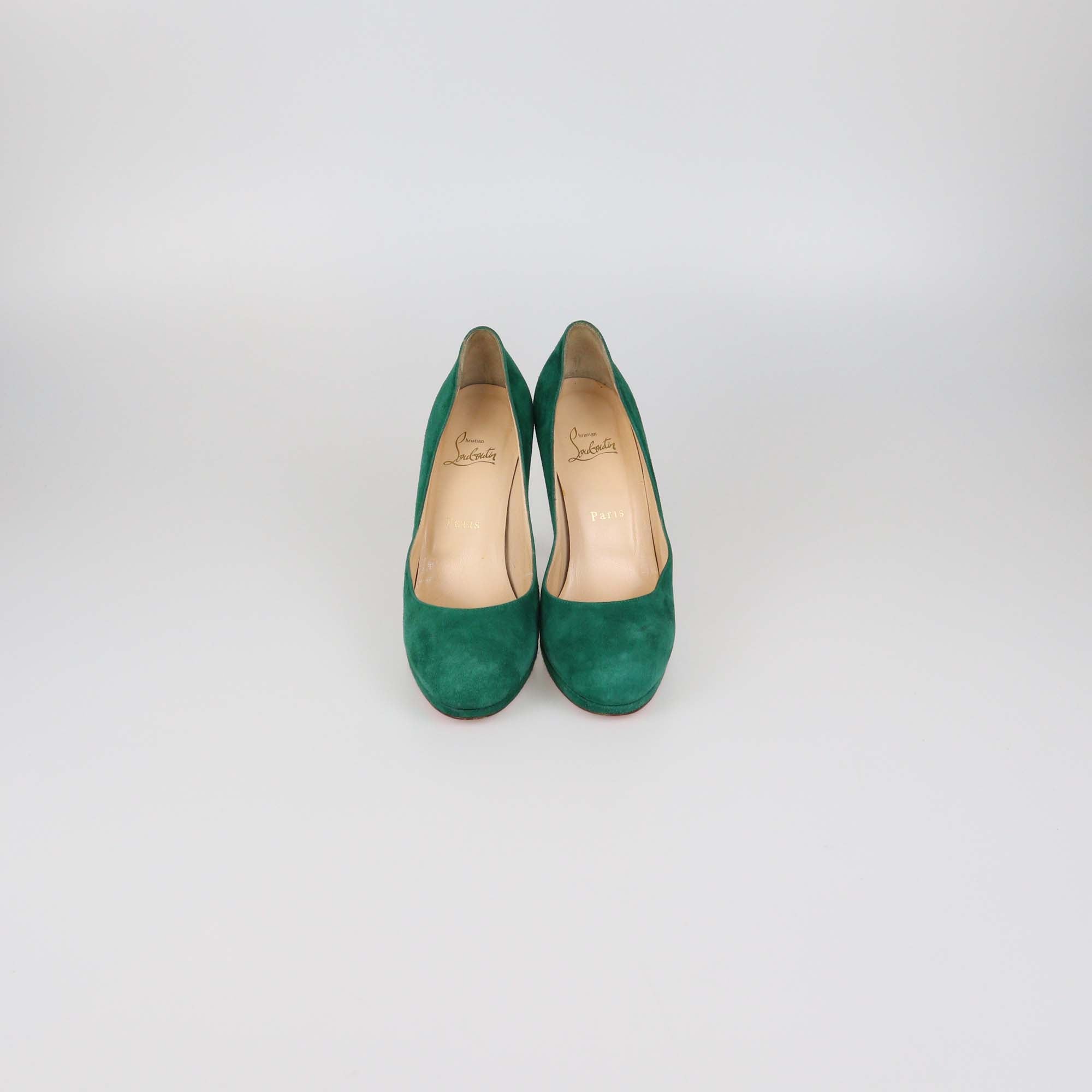 Christian Louboutin Green Suede New Simple Platform Pumps