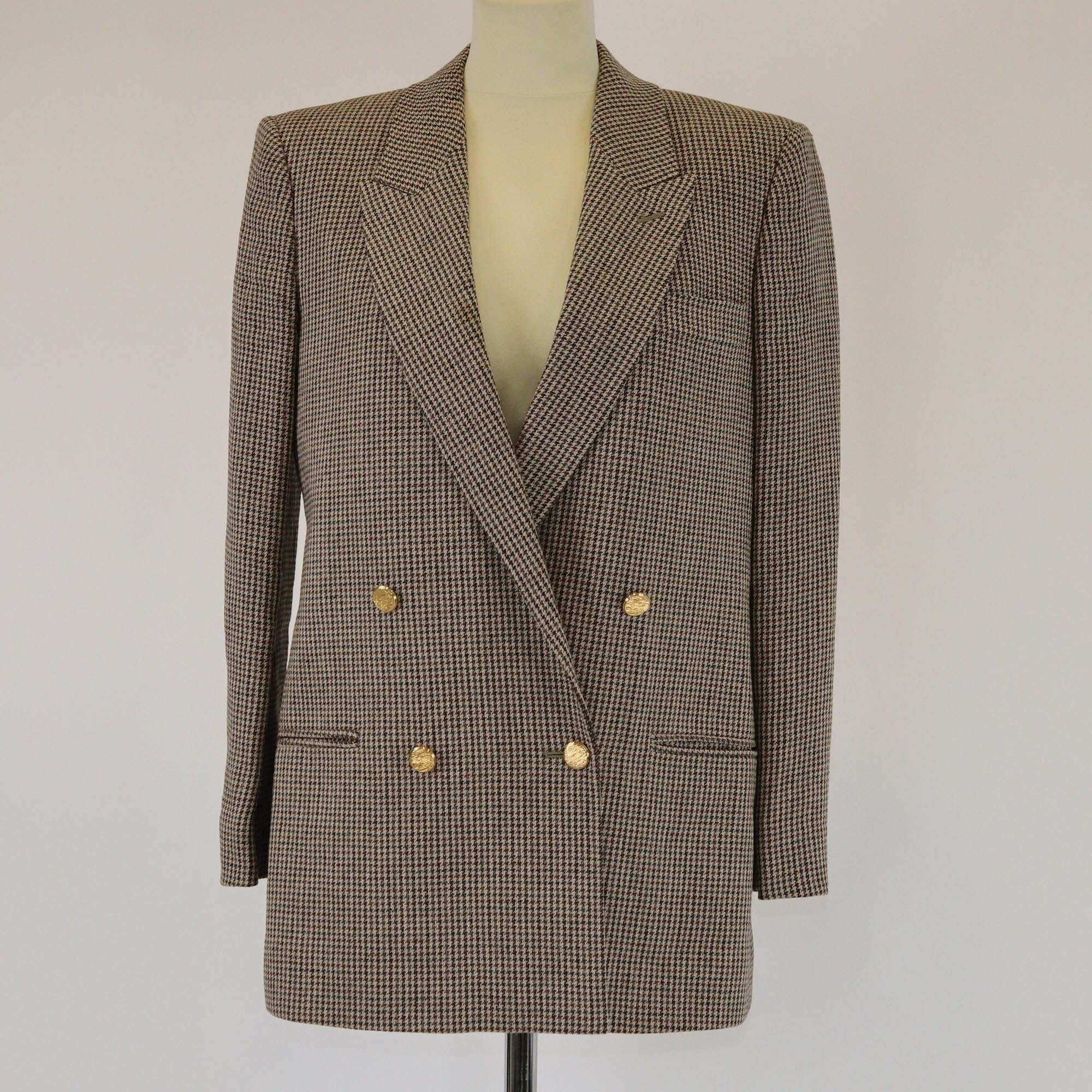 Gucci Beige Checkered Spiritismo Embroidered Double Breasted Blazer Womens Gucci 