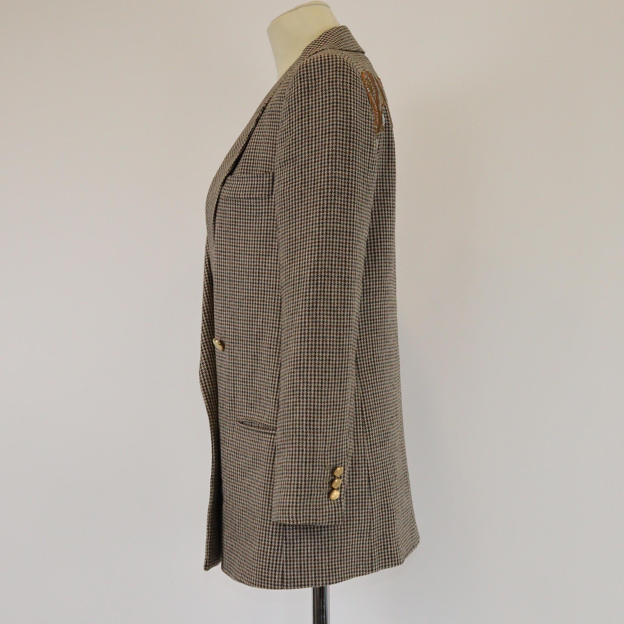 Gucci Beige Checkered Spiritismo Embroidered Double Breasted Blazer Womens Gucci 