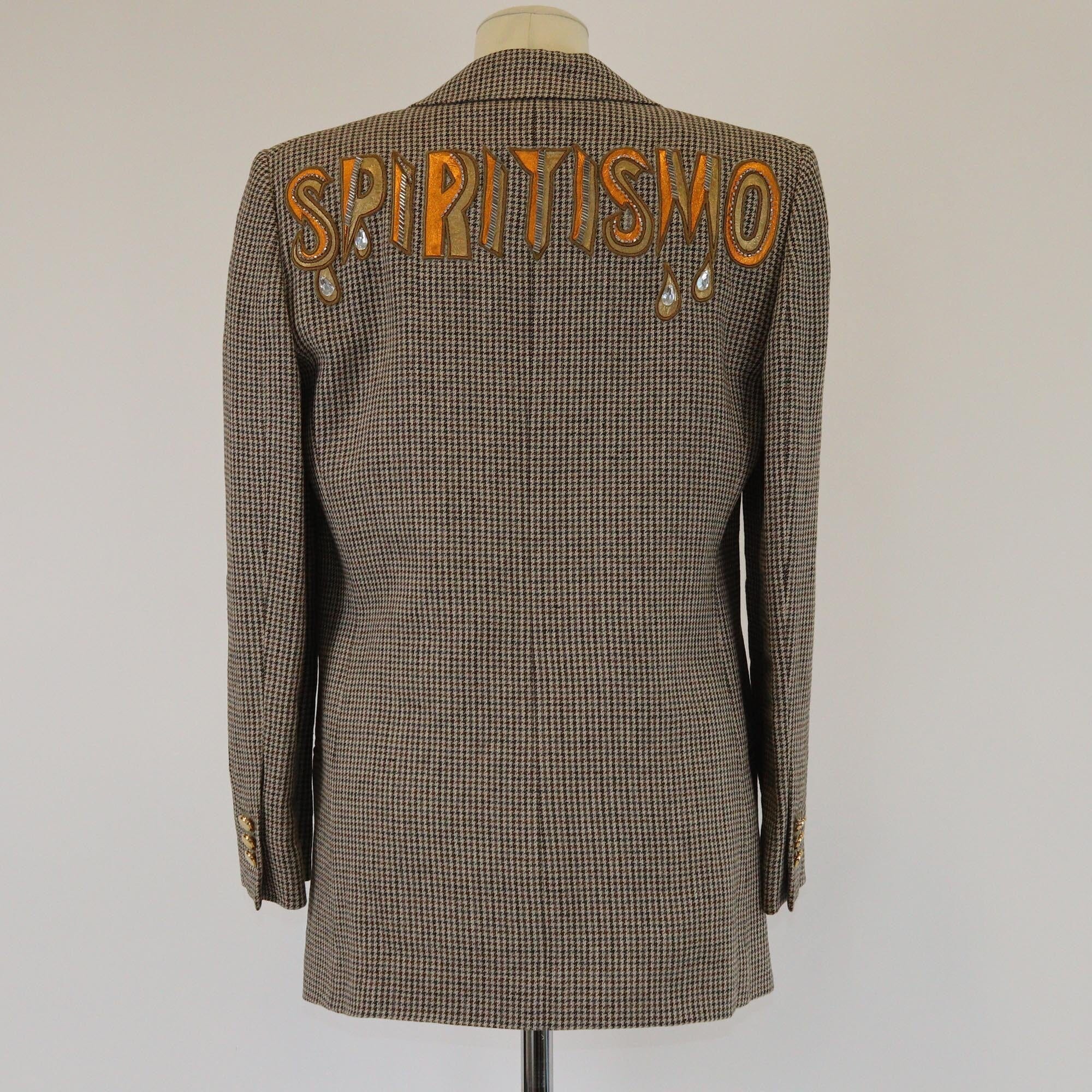 Gucci Beige Checkered Spiritismo Embroidered Double Breasted Blazer Womens Gucci 