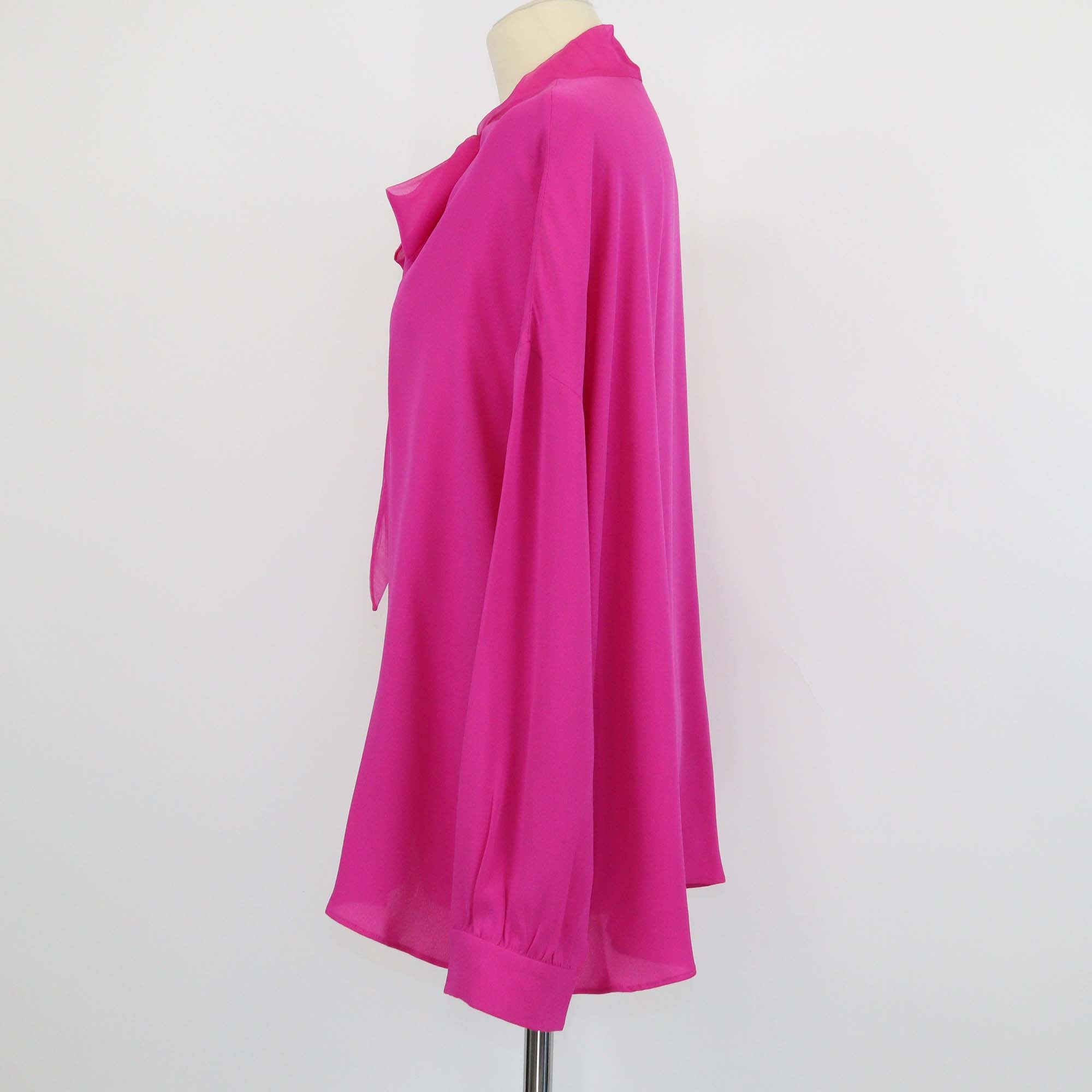 Valentino Fuchsia Silk Tie Neck Tunic Top