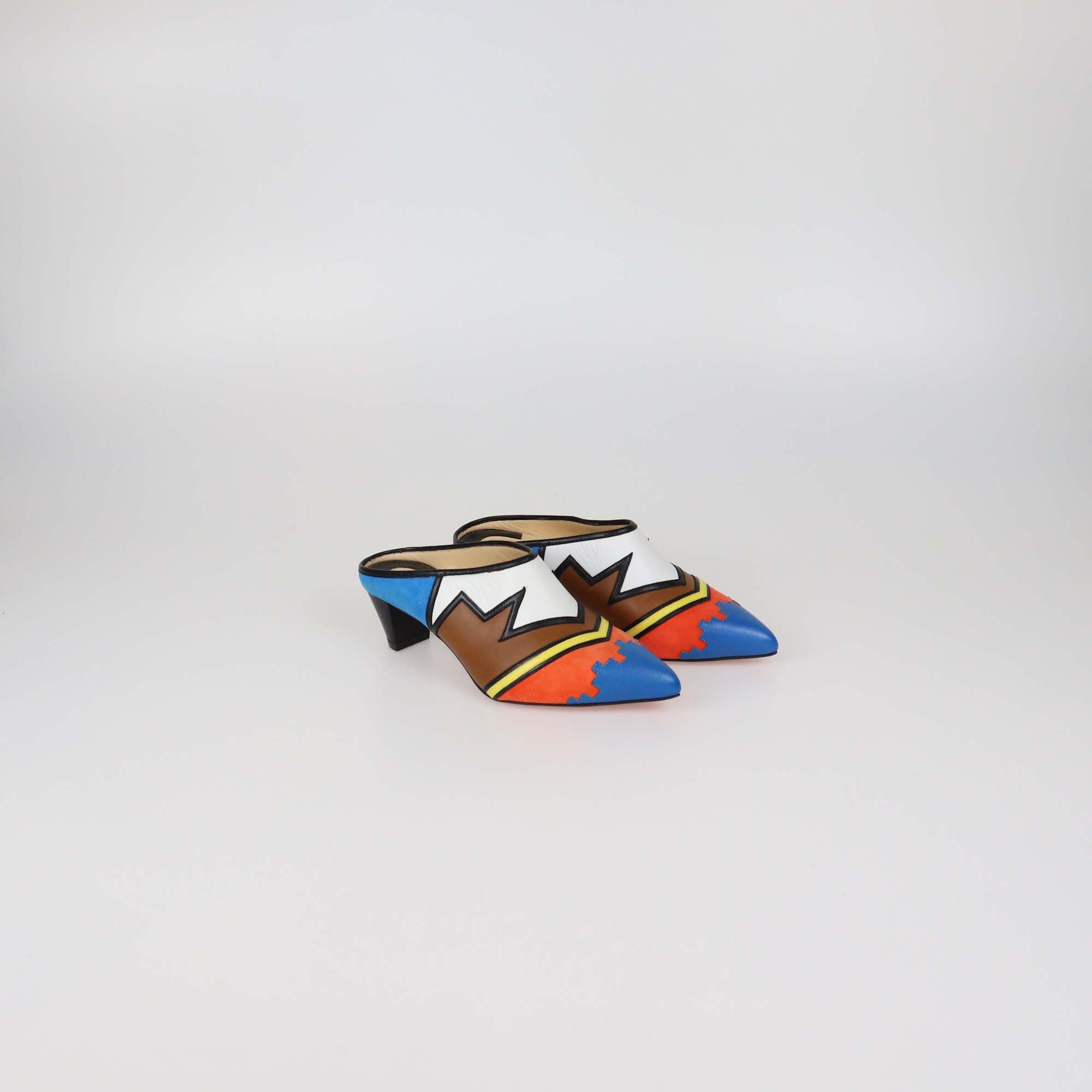Christian Louboutin Multicolor Leather and Suede Vagachina Mules