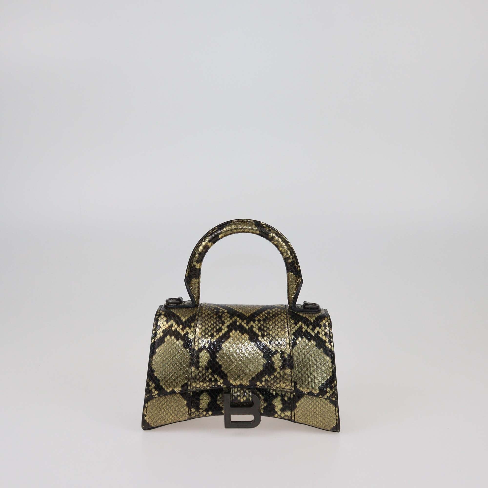 Balenciaga Gold/Black Python XS Hourglass Top Handle Bag Womens Balenciaga 