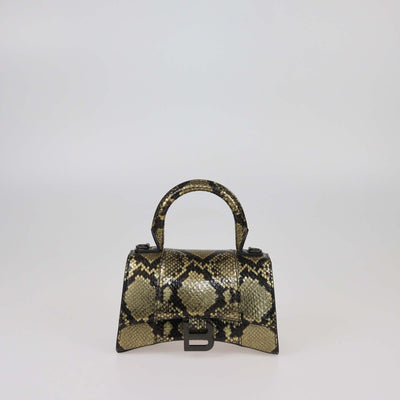 Balenciaga Gold/Black Python XS Hourglass Top Handle Bag Womens Balenciaga 