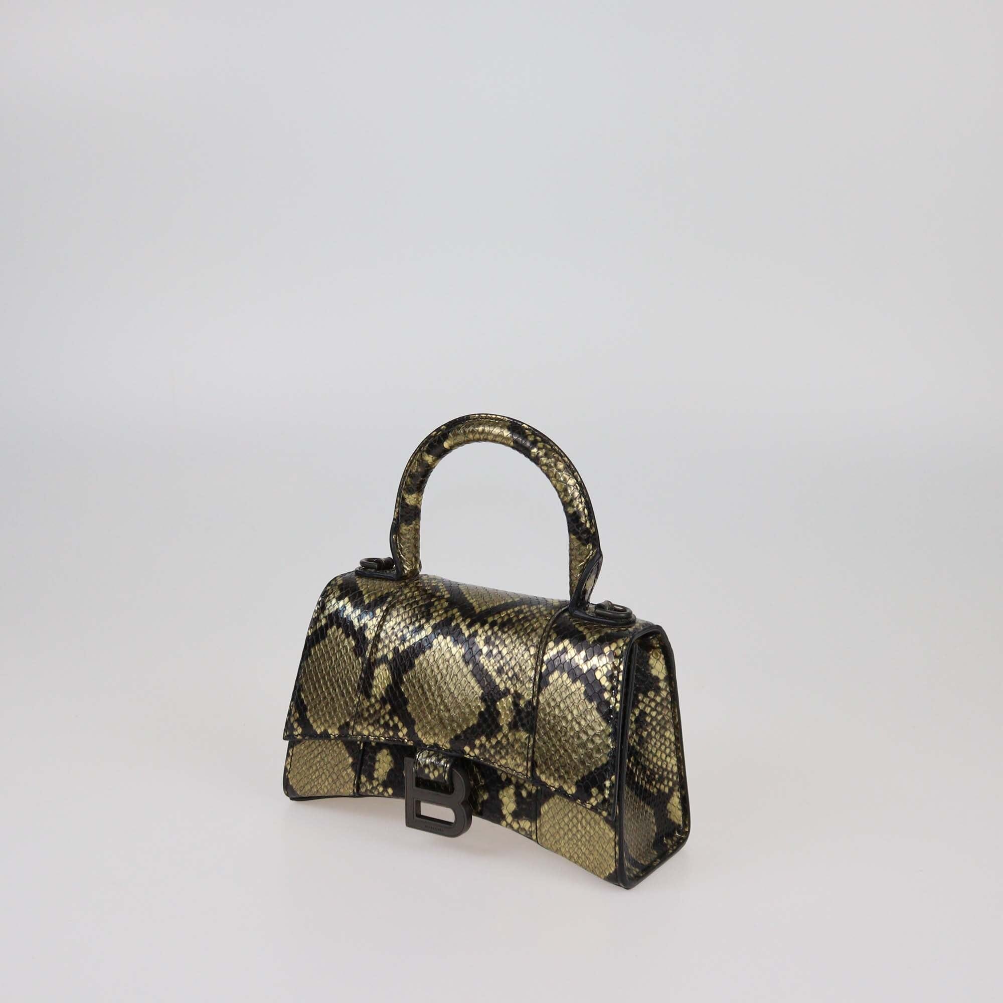 Balenciaga Gold/Black Python XS Hourglass Top Handle Bag Womens Balenciaga 