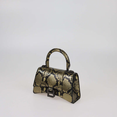 Balenciaga Gold/Black Python XS Hourglass Top Handle Bag Womens Balenciaga 