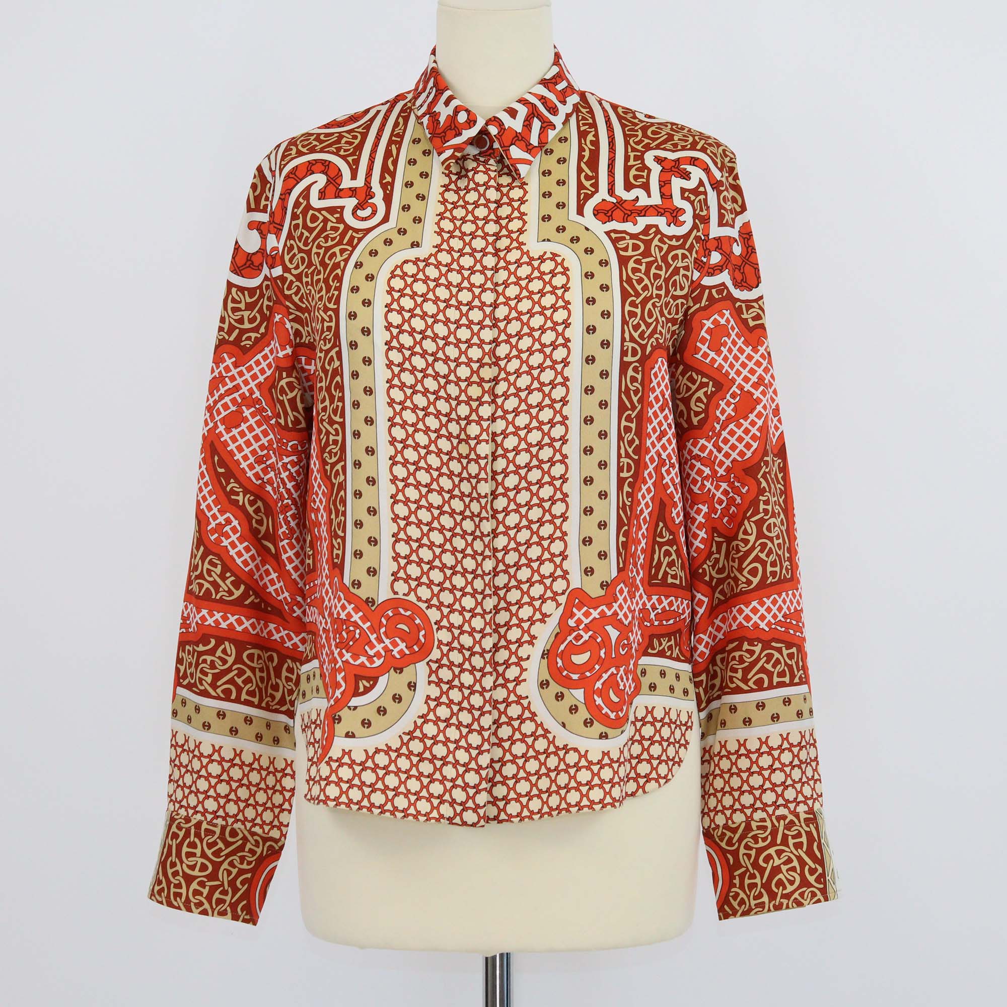 Hermes Multicolor Silk Eperon d'Or Bandana Print Shirt