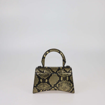 Balenciaga Gold/Black Python XS Hourglass Top Handle Bag Womens Balenciaga 