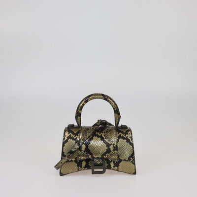 Balenciaga Gold/Black Python XS Hourglass Top Handle Bag Womens Balenciaga 