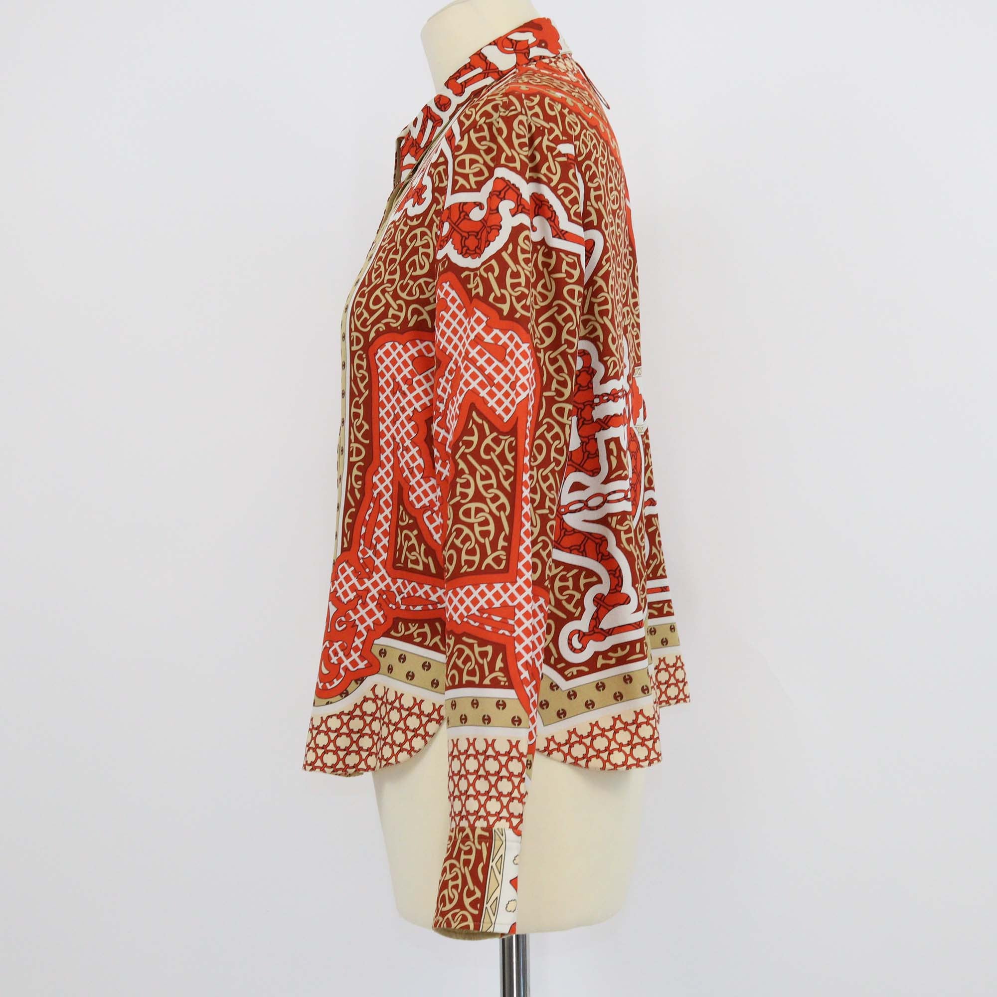 Hermes Multicolor Silk Eperon d'Or Bandana Print Shirt