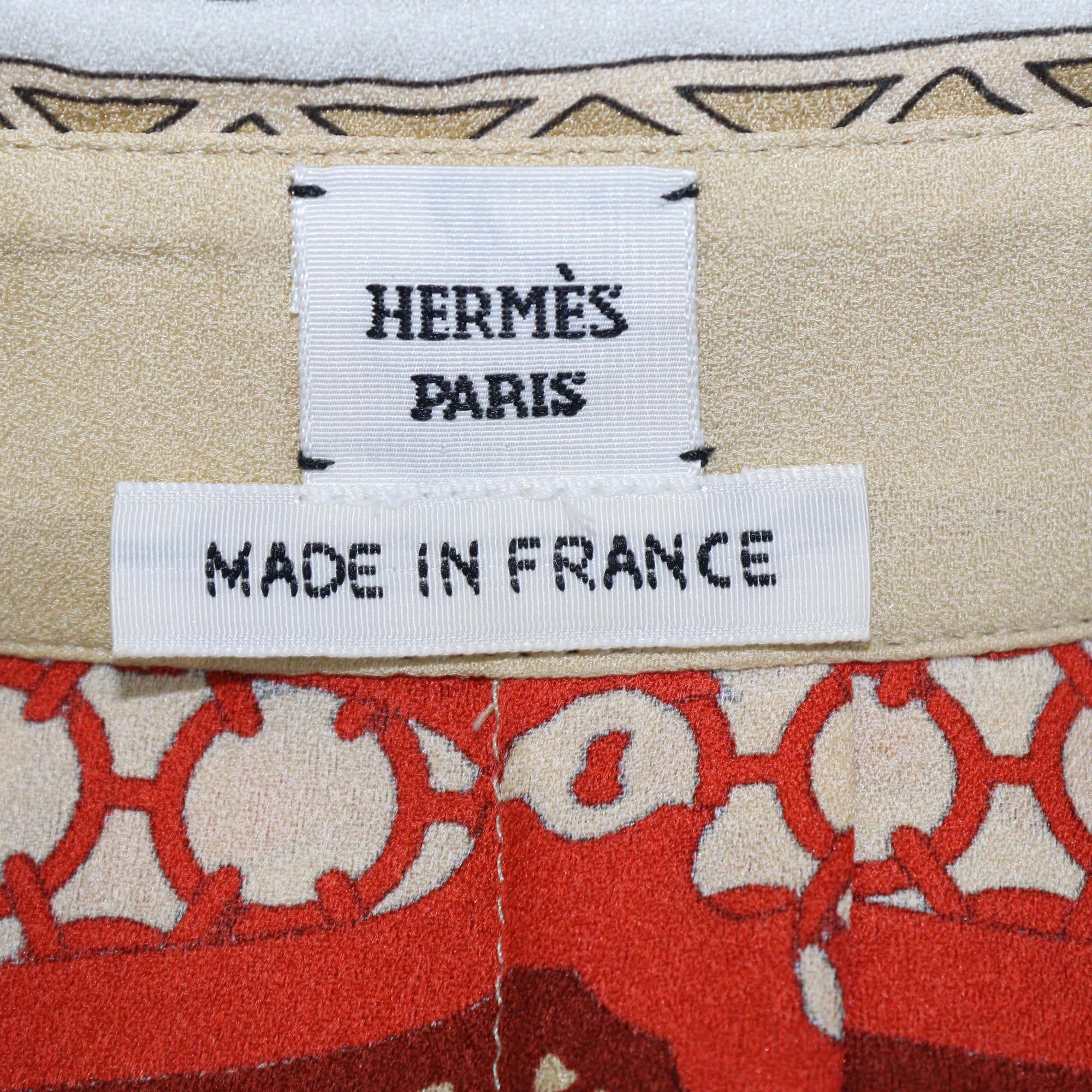 Hermes Multicolor Silk Eperon d'Or Bandana Print Shirt