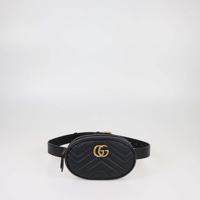 Gucci Black Matelasses GG Leather Marmont Belt Bag Womens Gucci 