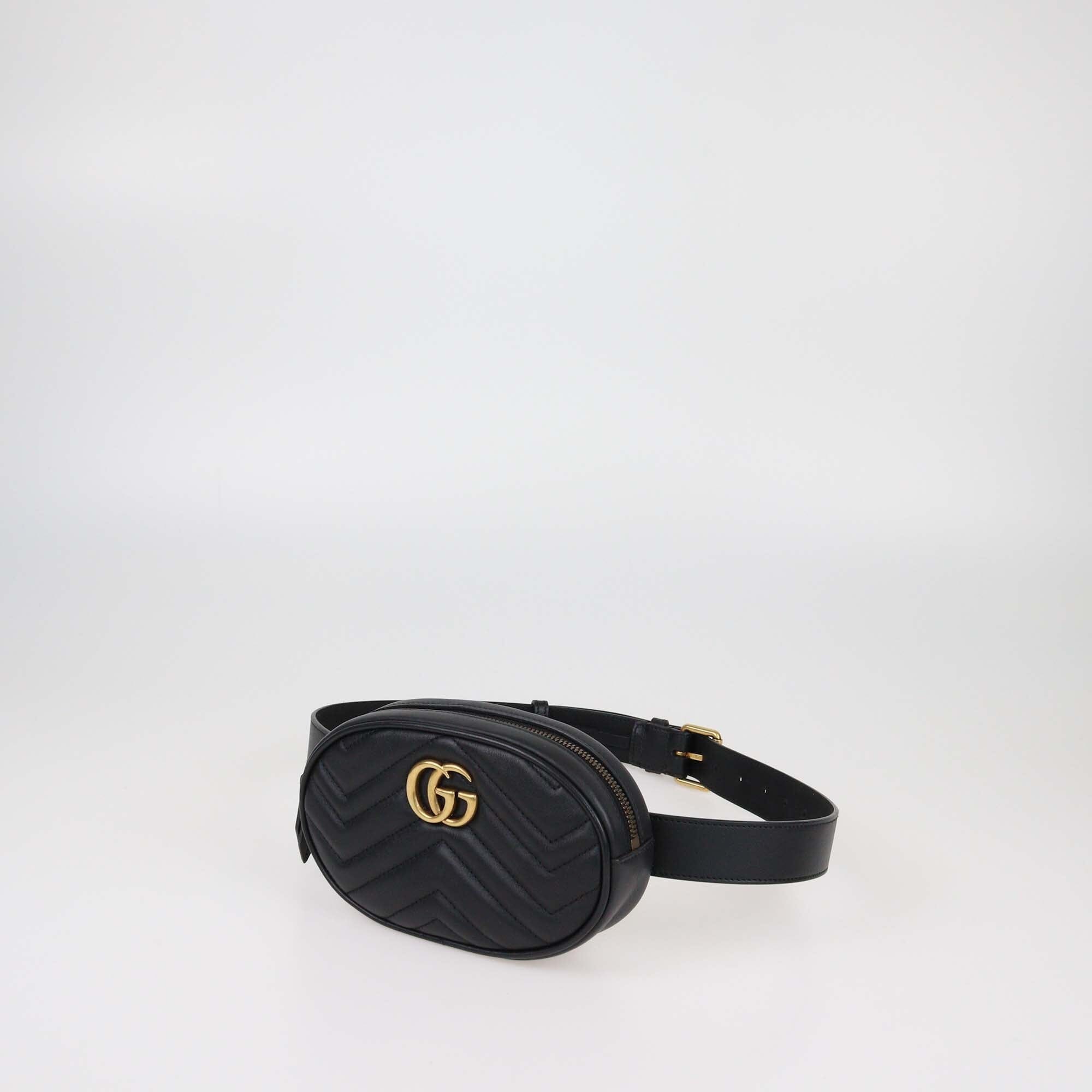 Gucci Black Matelasses GG Leather Marmont Belt Bag Womens Gucci 