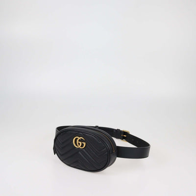 Gucci Black Matelasses GG Leather Marmont Belt Bag Womens Gucci 
