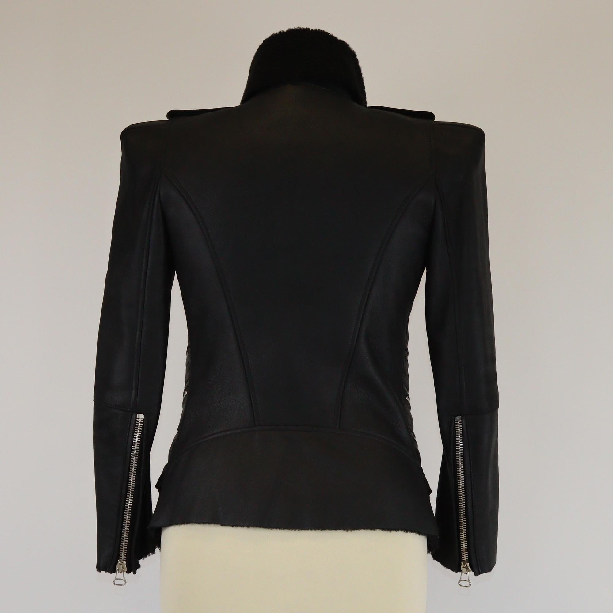 Balmain Black Shearling Leather Biker Jacket Womens Balmain 