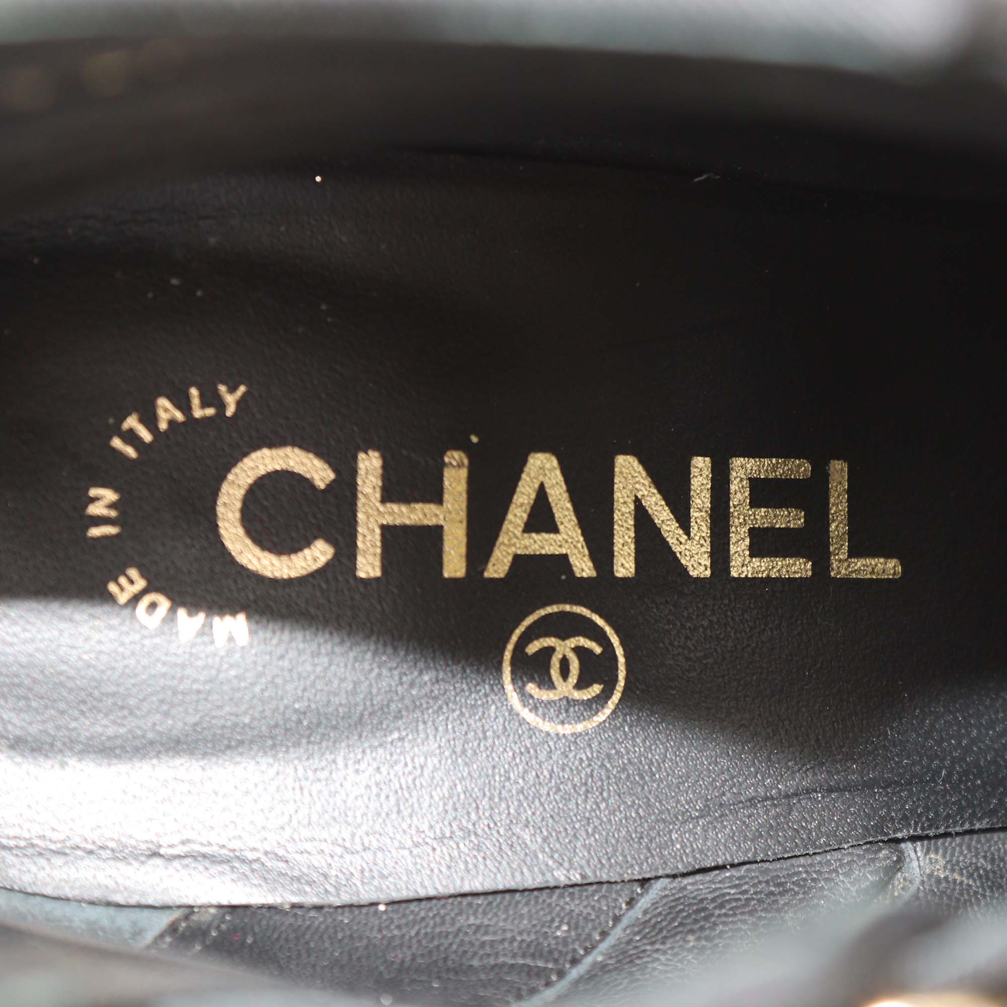 Chanel Black Leather Faux Pearl Embellished Cap Toe Ankle Length Boots