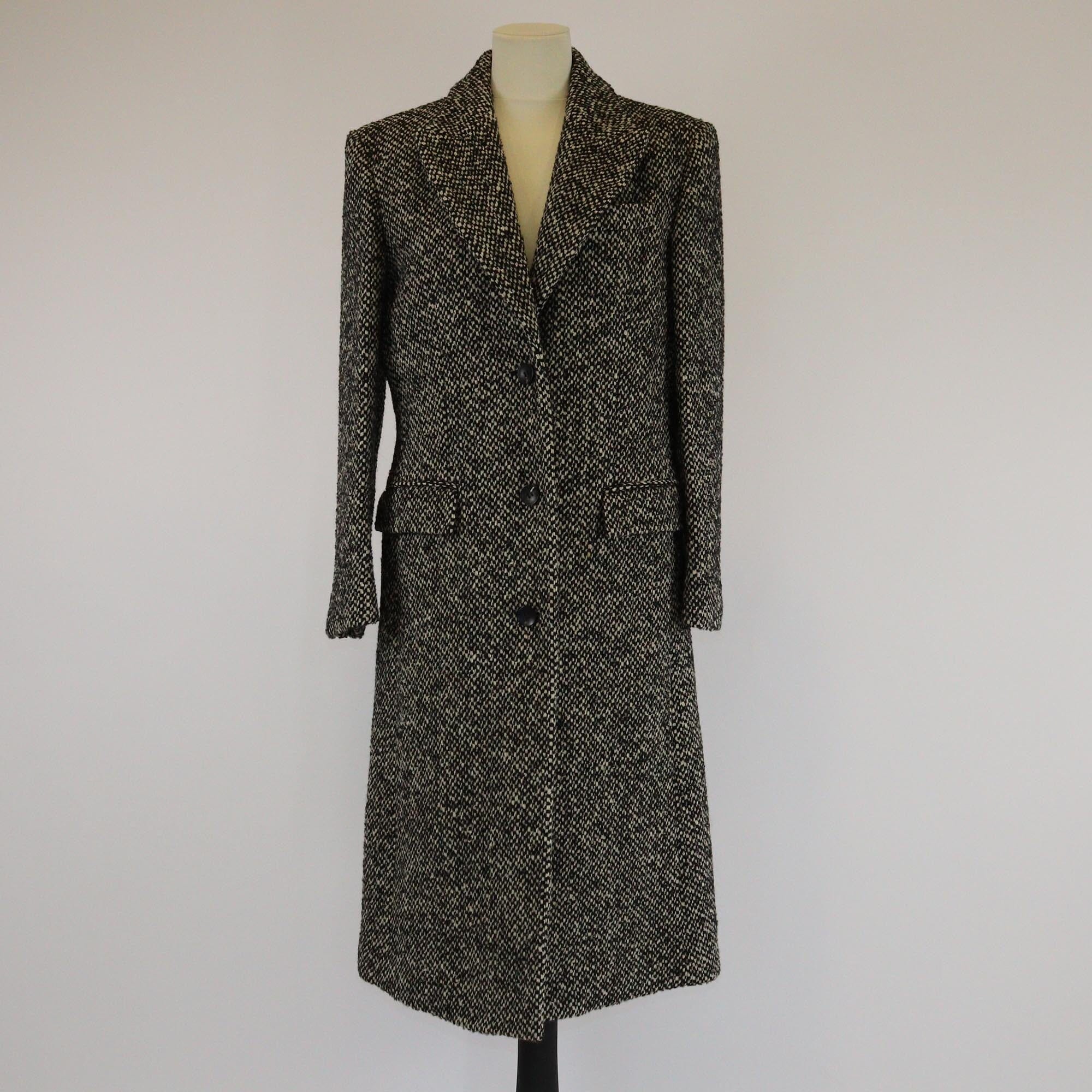 Gucci Black/White Single-Breasted Birdseye Long Coat Womens Gucci 