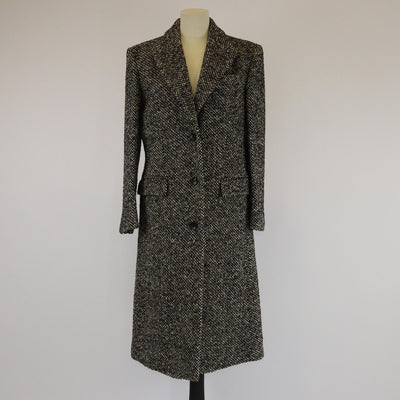 Gucci Black/White Single-Breasted Birdseye Long Coat Womens Gucci 