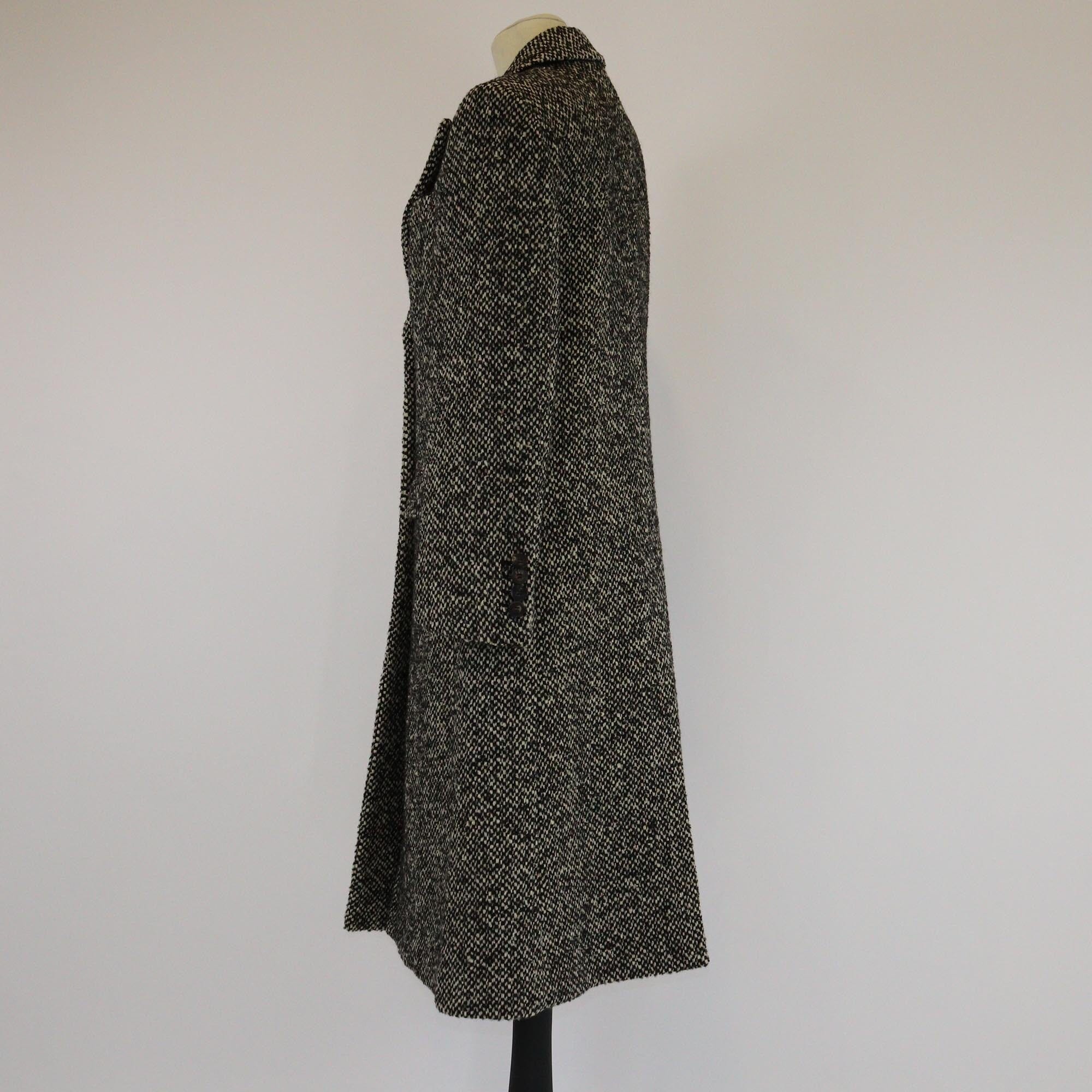 Gucci Black/White Single-Breasted Birdseye Long Coat Womens Gucci 