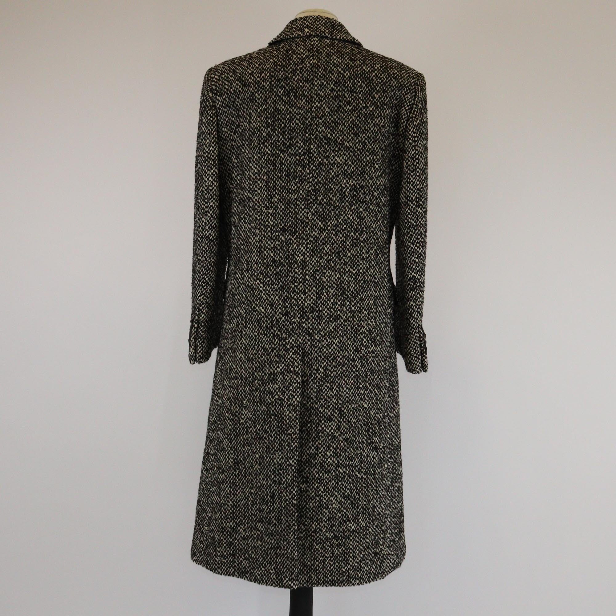 Gucci Black/White Single-Breasted Birdseye Long Coat Womens Gucci 