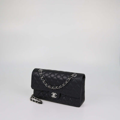 Chanel Black Quilted Caviar Leather Medium Classic Double Flap Bag