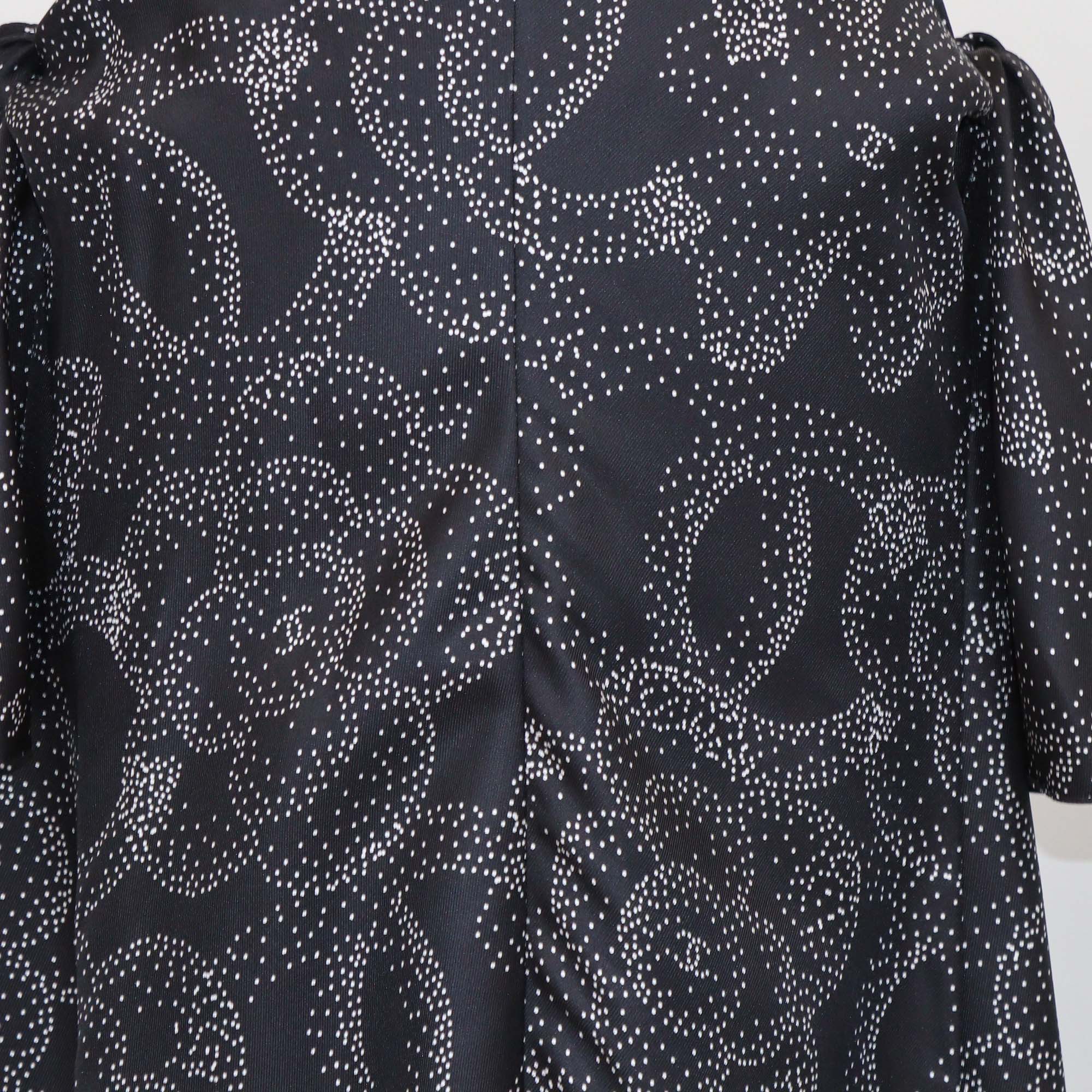 Chanel Black/White Silk Dotted Camillia Slit Maxi Dress