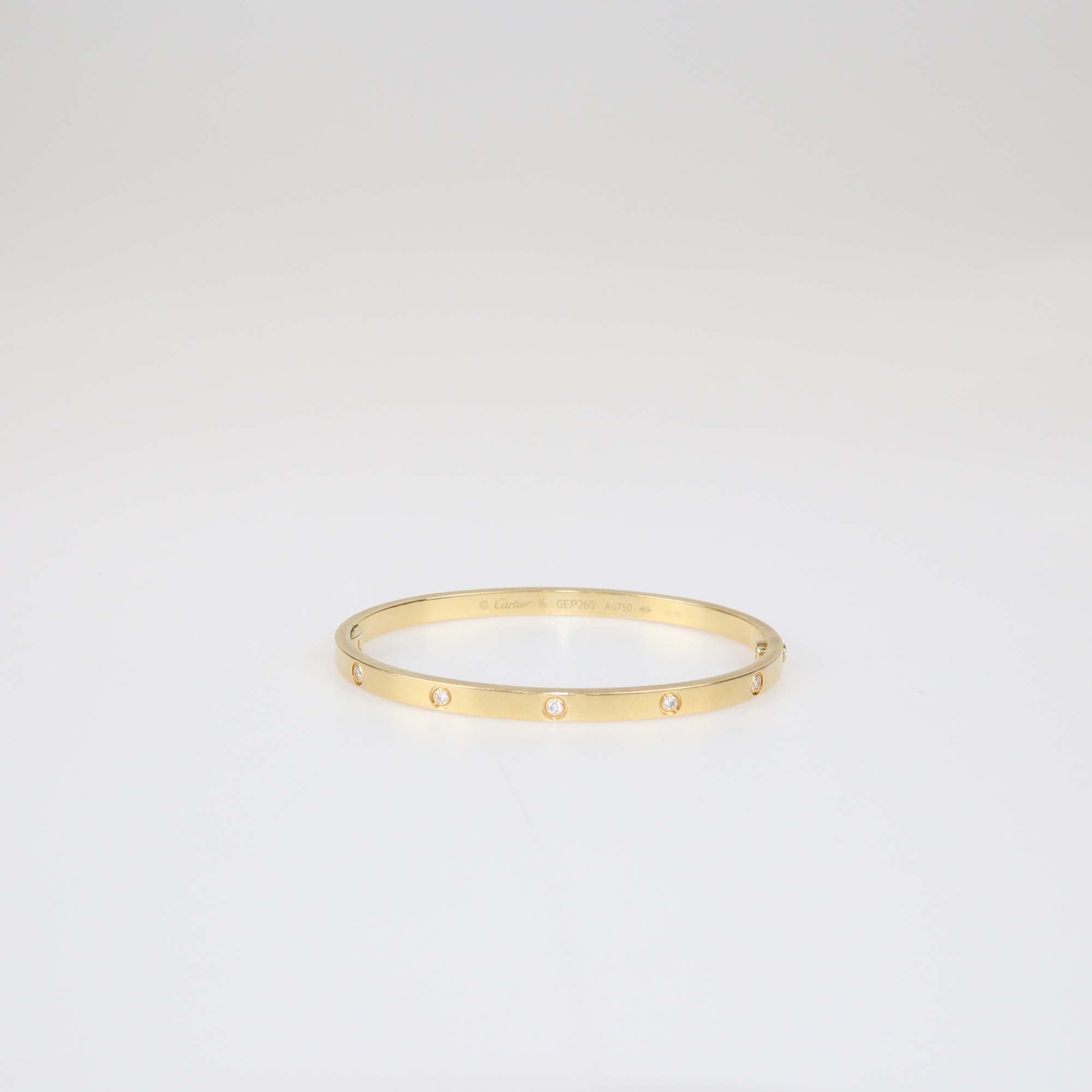 Cartier 18k Yellow Gold Diamond Love Bangle Bracelet SM Size 16