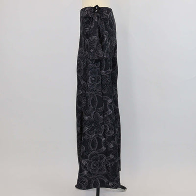 Chanel Black/White Silk Dotted Camillia Slit Maxi Dress