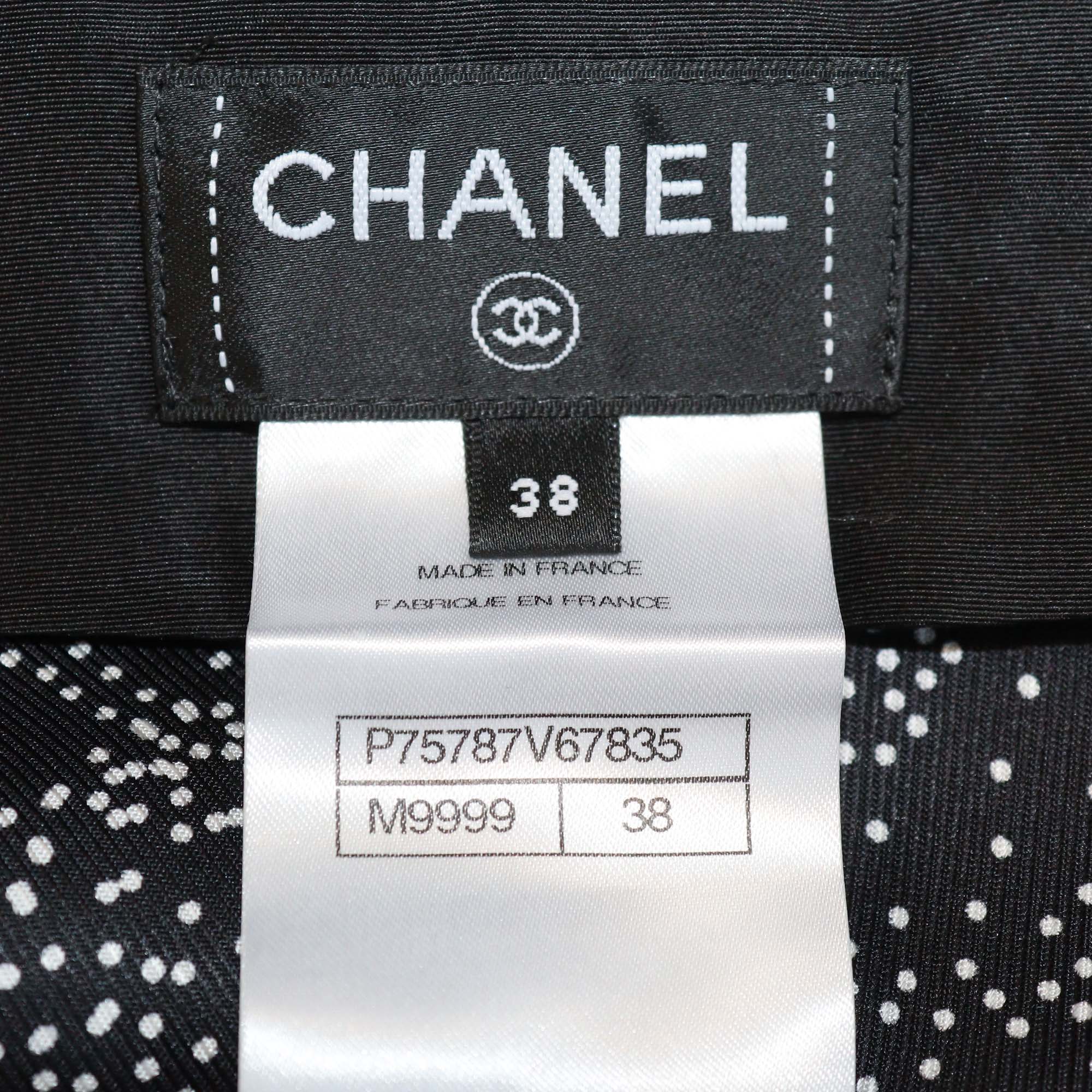 Chanel Black/White Silk Dotted Camillia Slit Maxi Dress