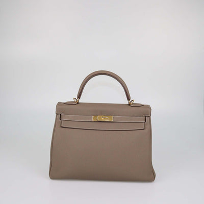 Hermes Etoupe Togo Leather Gold Hardware Kelly Retourne 32 Bag