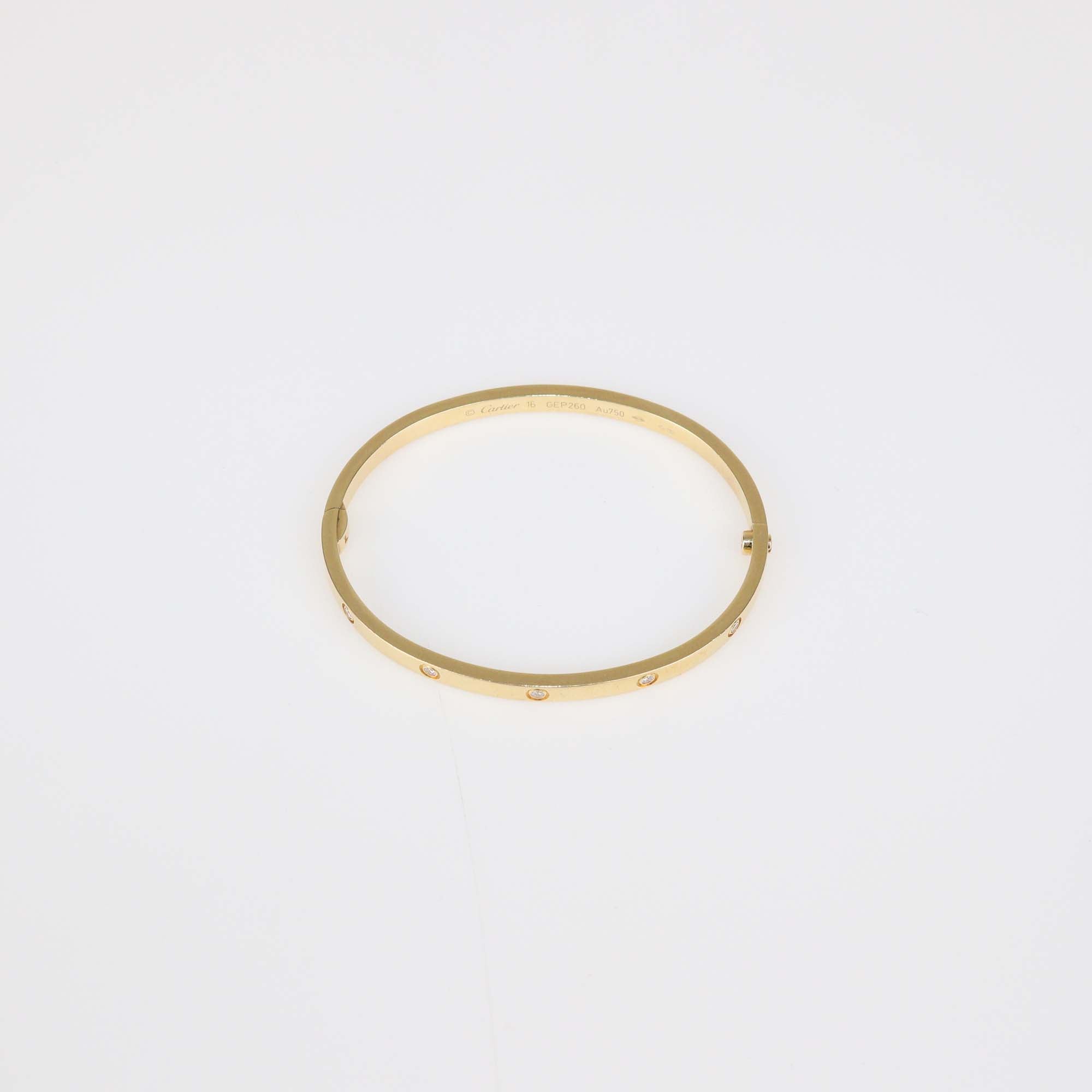 Cartier 18k Yellow Gold Diamond Love Bangle Bracelet SM Size 16