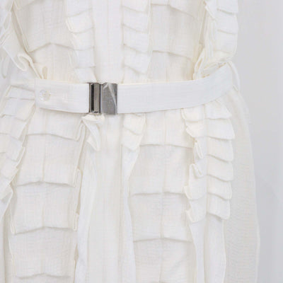 Hermes Off White Silk Ruffled Cocarde belted Halter Neck Midi Dress
