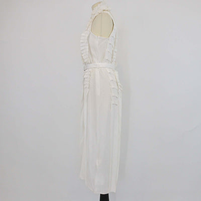Hermes Off White Silk Ruffled Cocarde belted Halter Neck Midi Dress