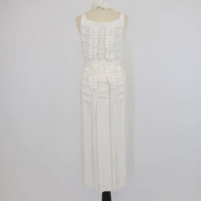 Hermes Off White Silk Ruffled Cocarde belted Halter Neck Midi Dress
