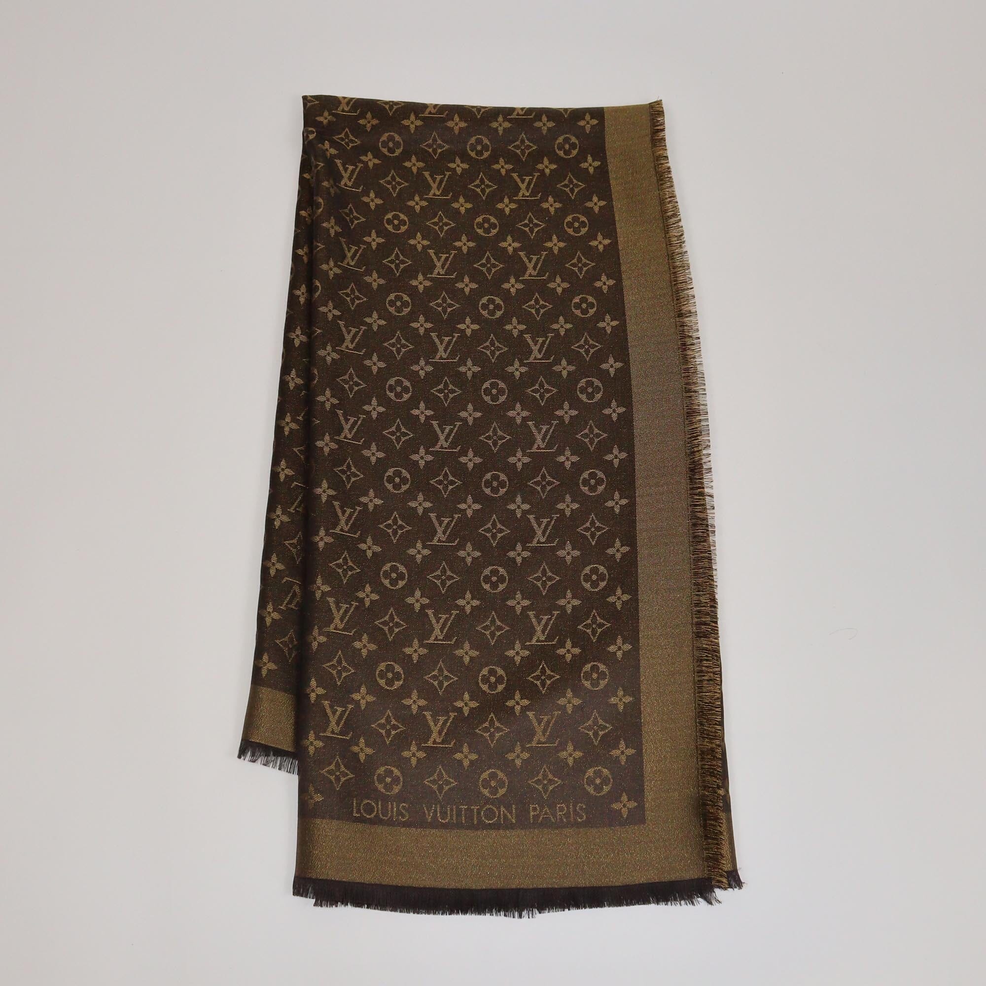 Louis Vuitton Metallic Gold/Brown Monogram Square Shawl Womens Louis Vuitton 