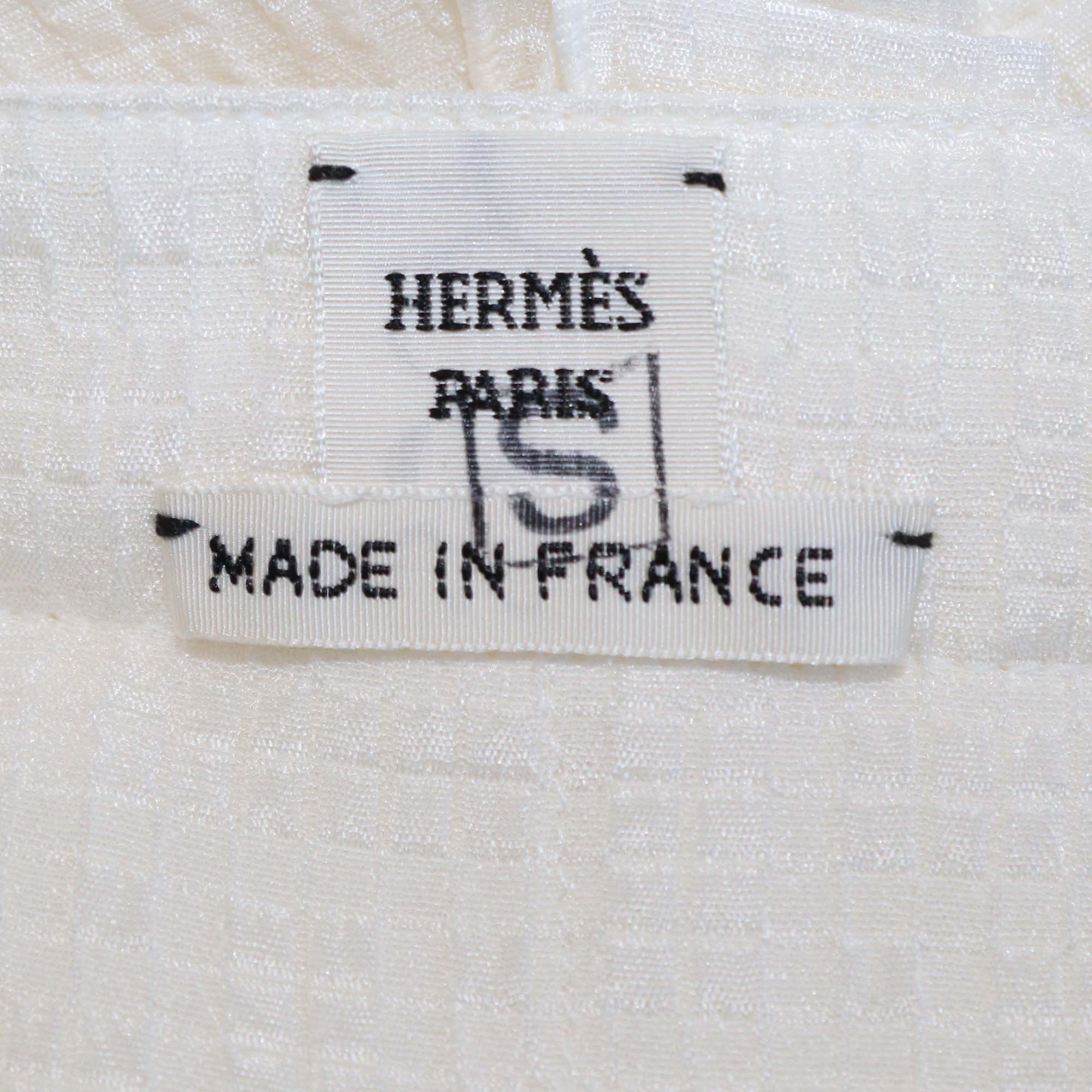 Hermes Off White Silk Ruffled Cocarde belted Halter Neck Midi Dress