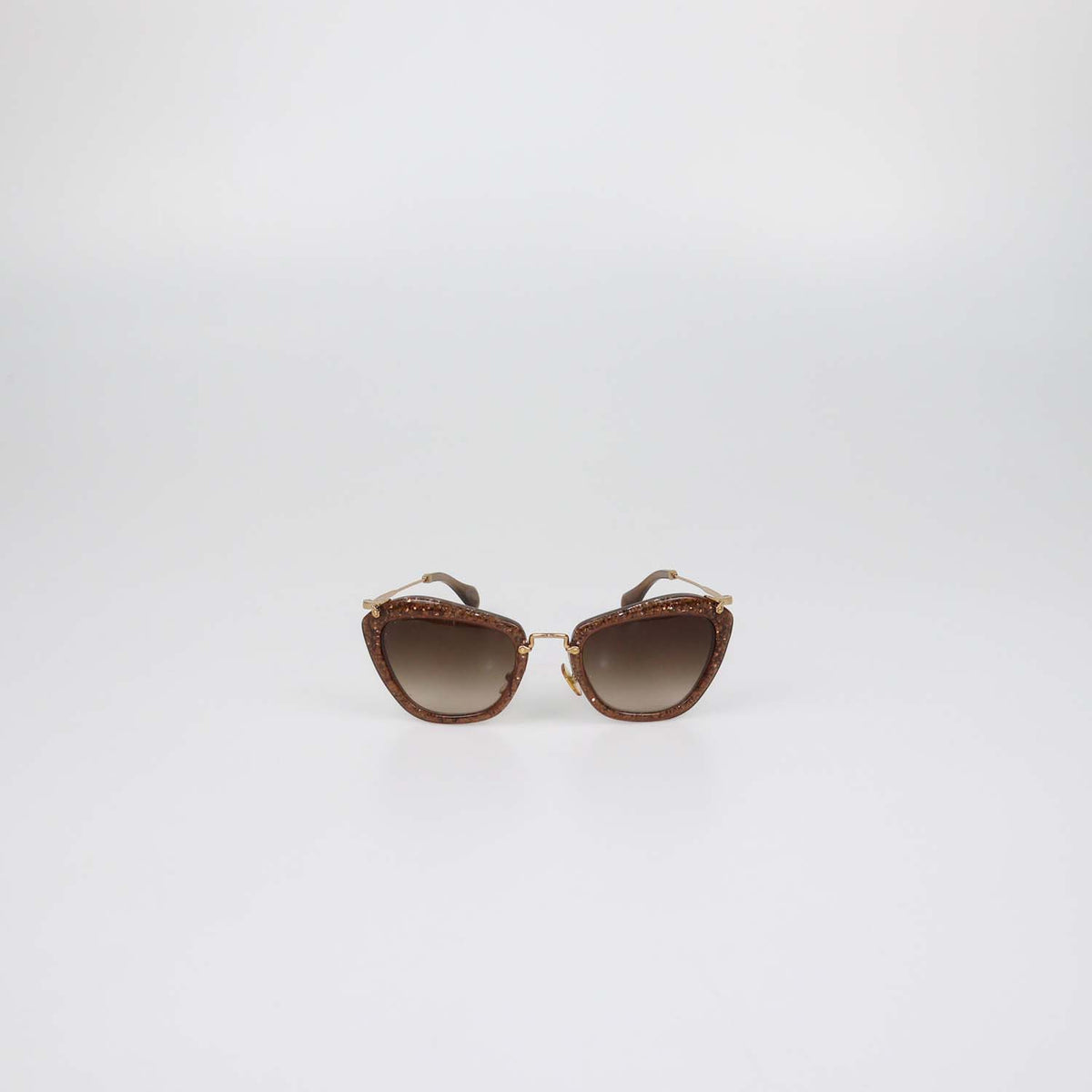 Miu Miu Brown Gradient Glitter Frame Butterfly Sunglasses