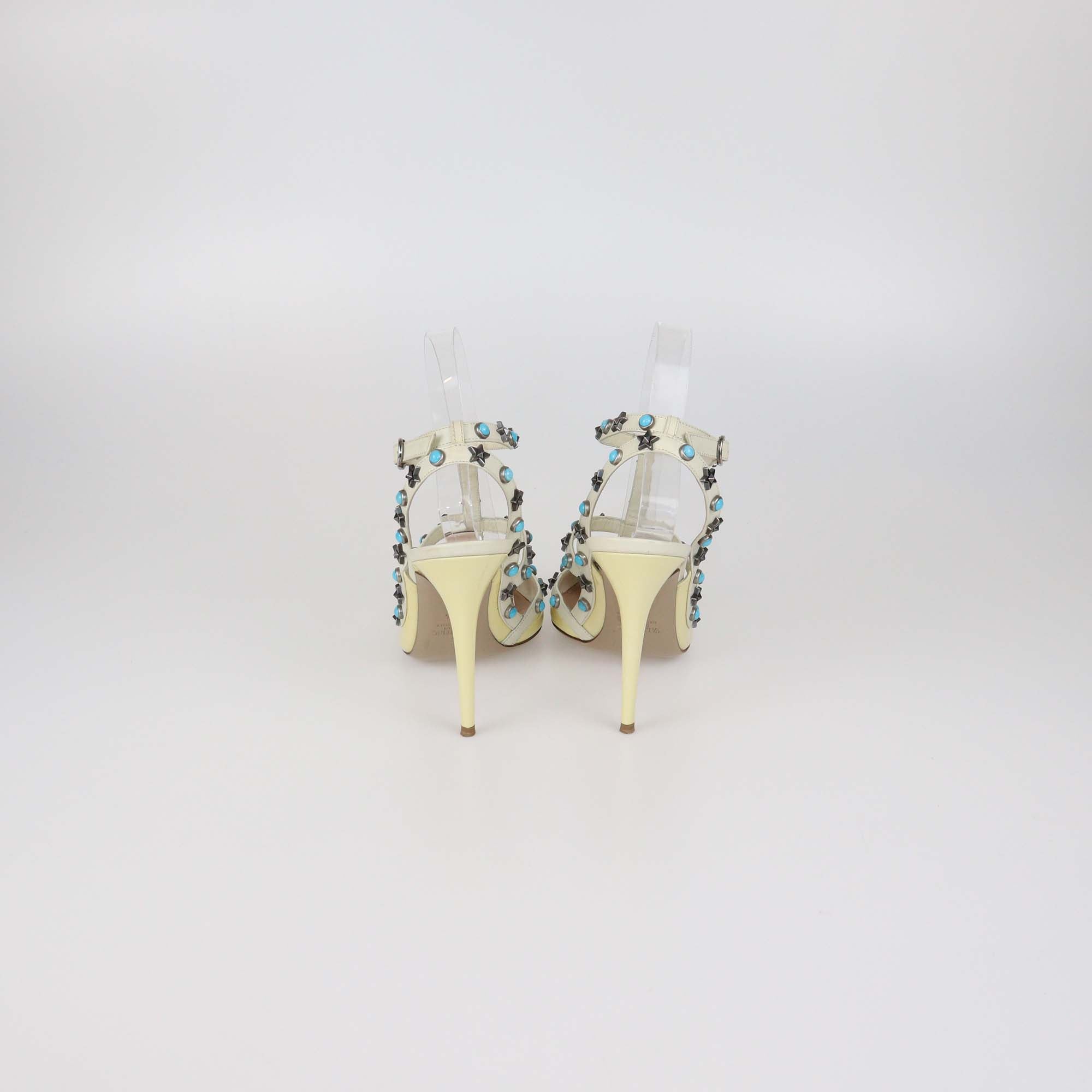 Valentino Cream/White Patent Leather Rolling Rockstud Caged Pumps