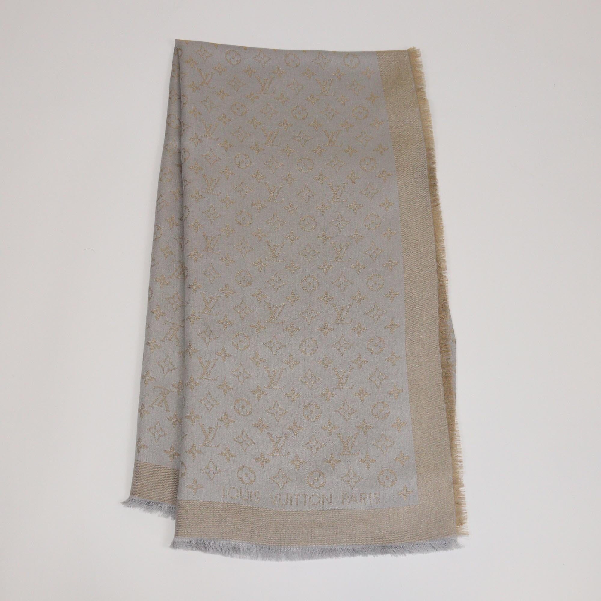 Louis Vuitton Grey/Gold Monogram Square Shawl Womens Louis Vuitton 
