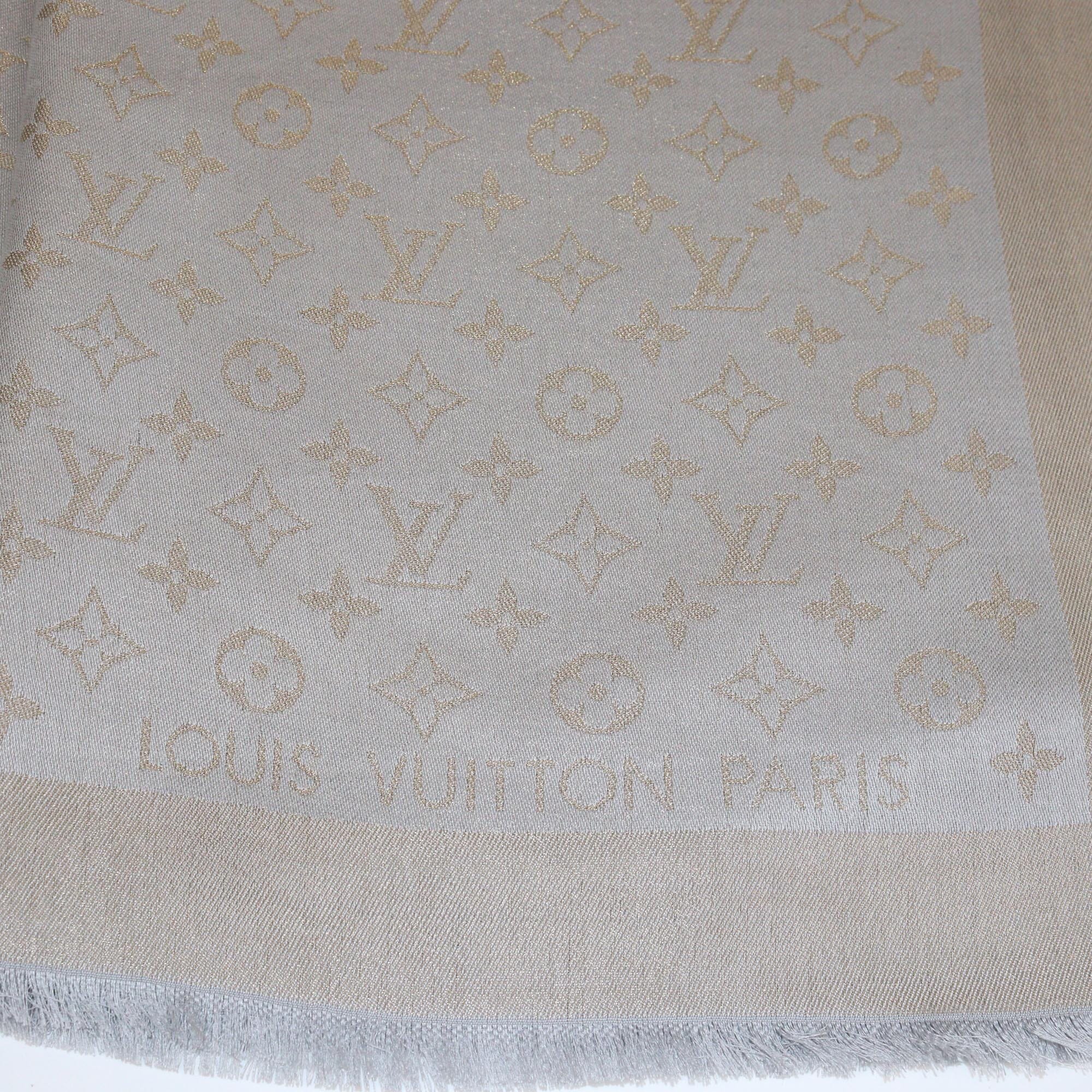 Louis Vuitton Grey/Gold Monogram Square Shawl Womens Louis Vuitton 