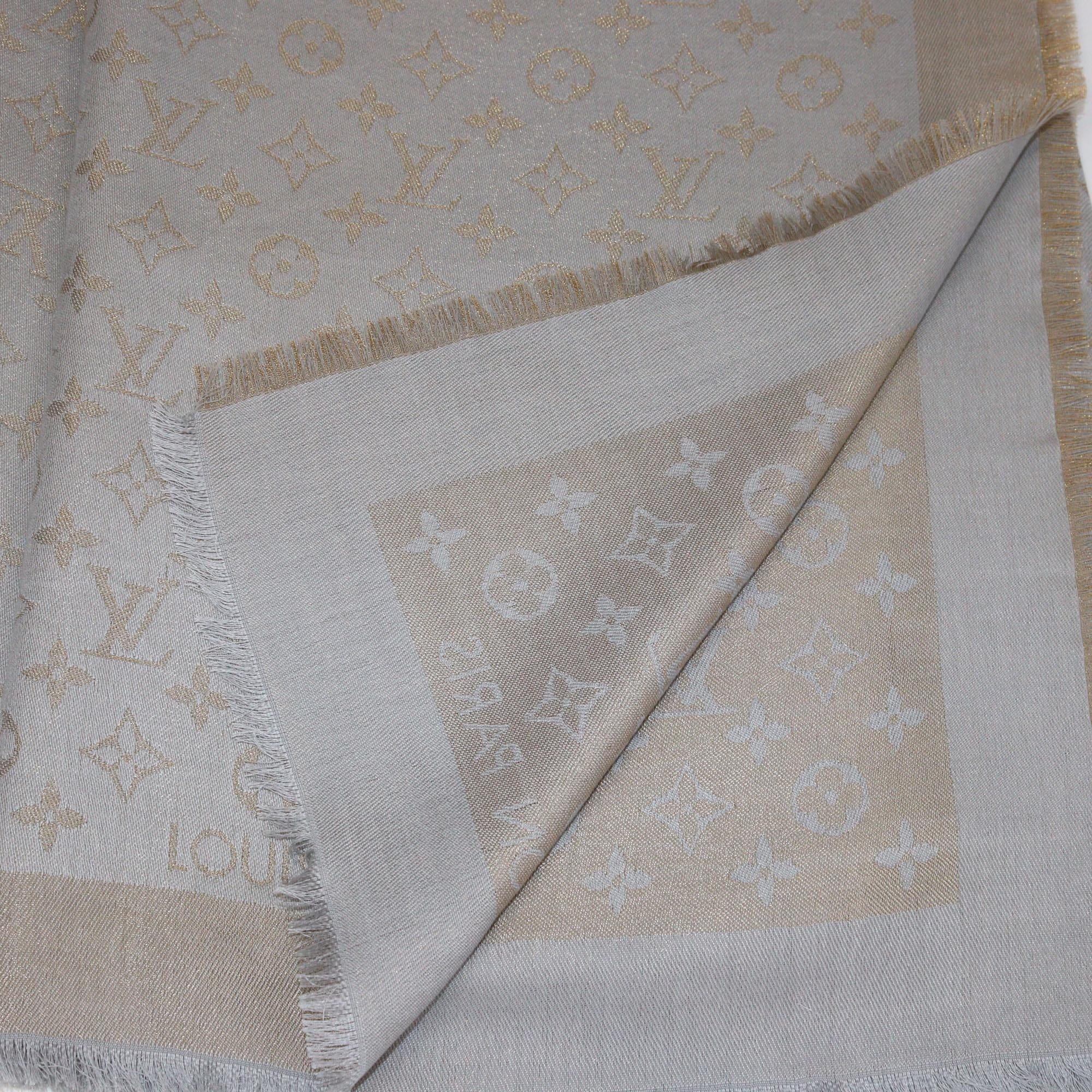 Louis Vuitton Grey/Gold Monogram Square Shawl Womens Louis Vuitton 