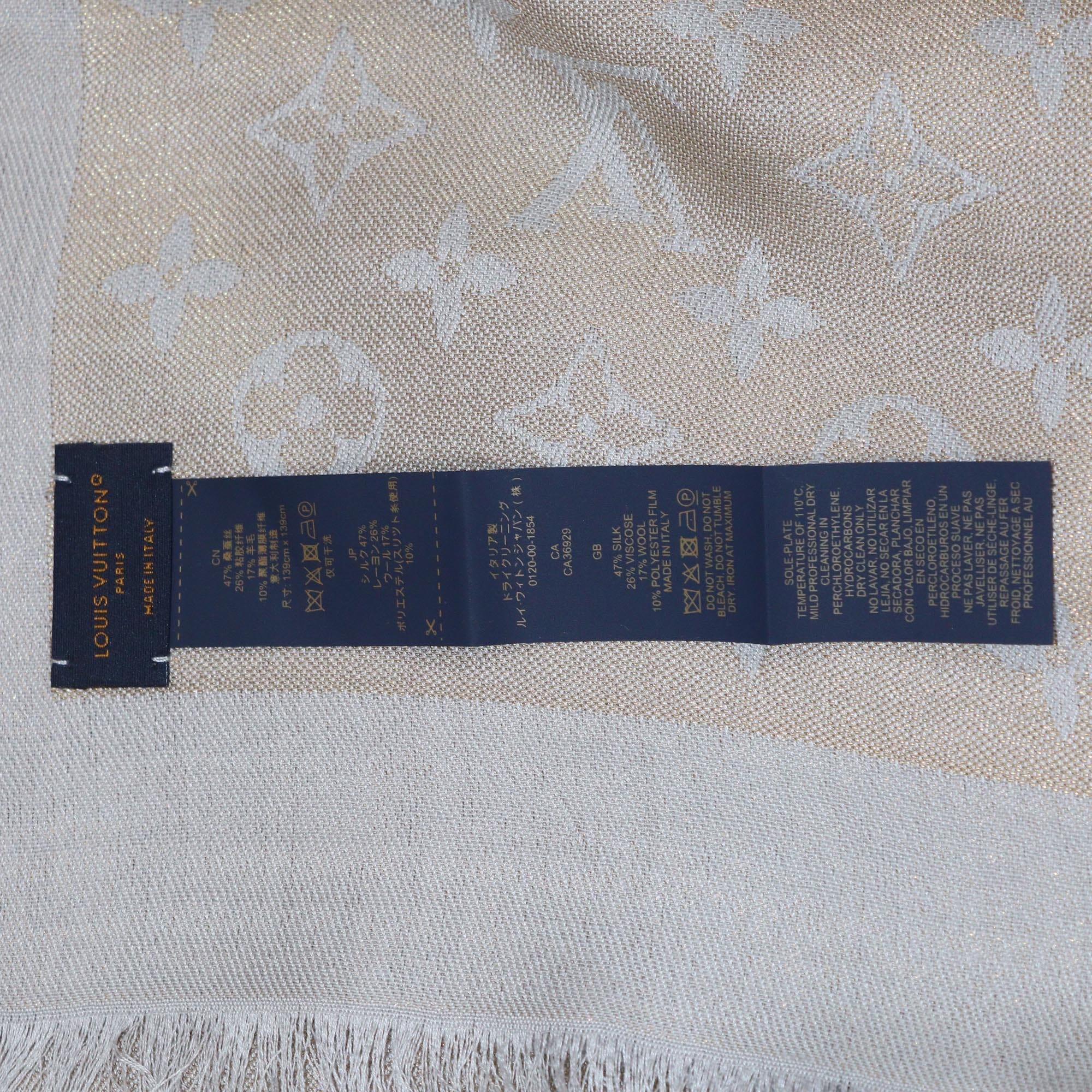 Louis Vuitton Grey/Gold Monogram Square Shawl Womens Louis Vuitton 