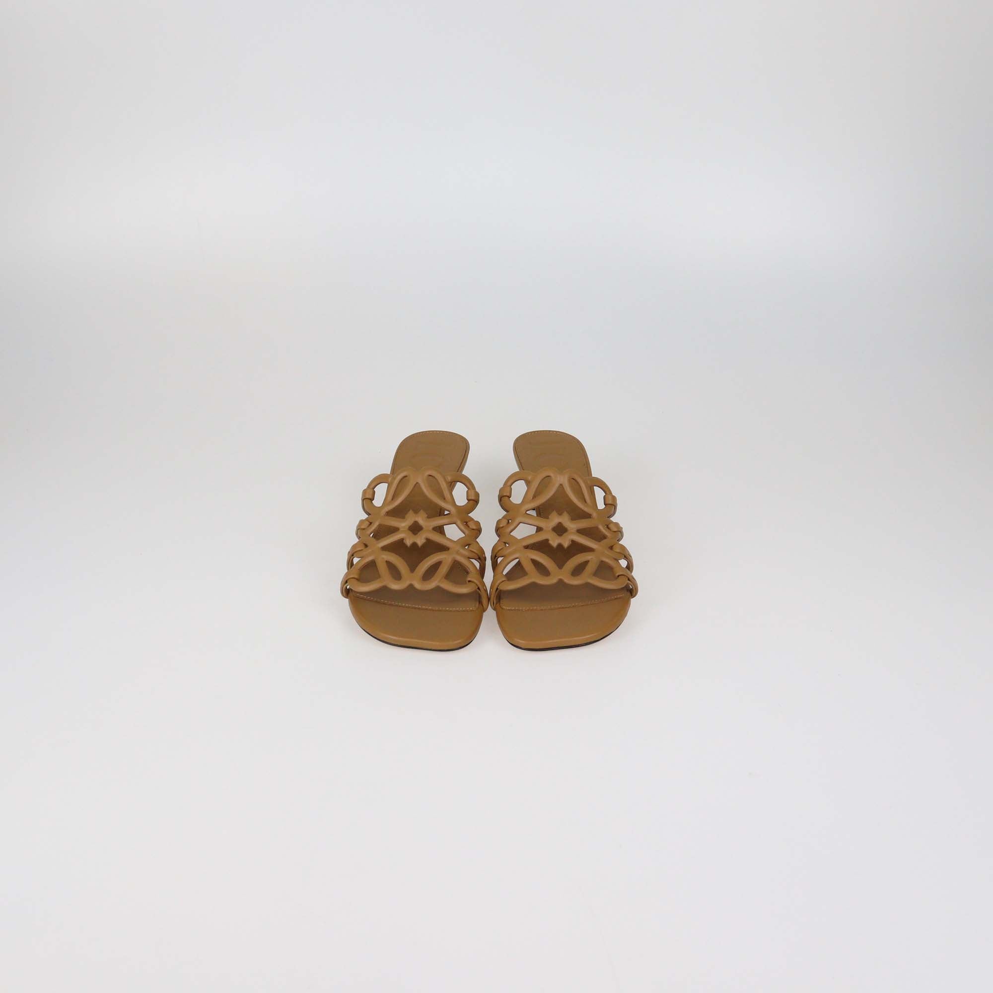 Loewe Camel Leather Petal Anagram Sandals